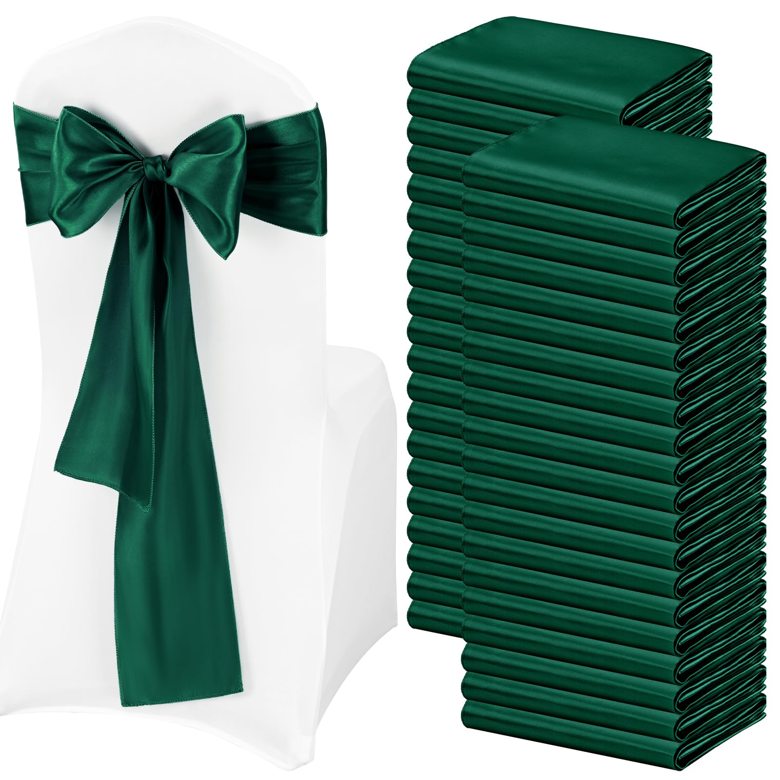 Pesonlook 120 PCS Forest Green Satin Chair Sashes Bows,Satin Chair Sashes Universal Chair Cover for Wedding Reception Restaurant Event Decoration