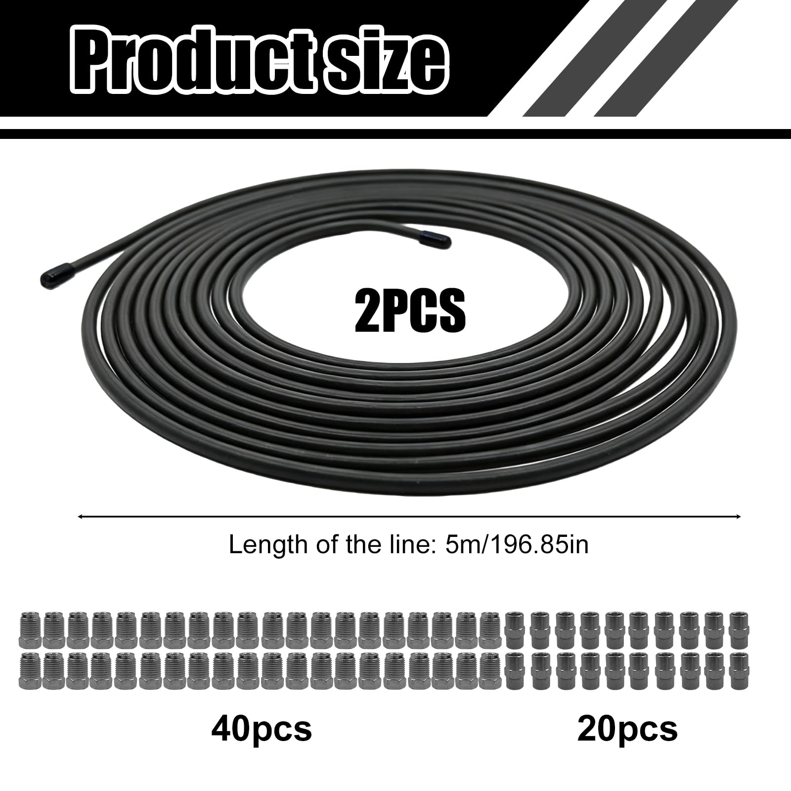 2 Stück Bremsleitung, Bremsleitung Set 2x5m Ø4,75mm, Bremsrohr mit 20 Verschraubungen und 10 Verbinder, Stahl-Bremsrohr, Kupferbeschichtete Stahlleitung für Bördel F fuer Auto PKW Motorrad