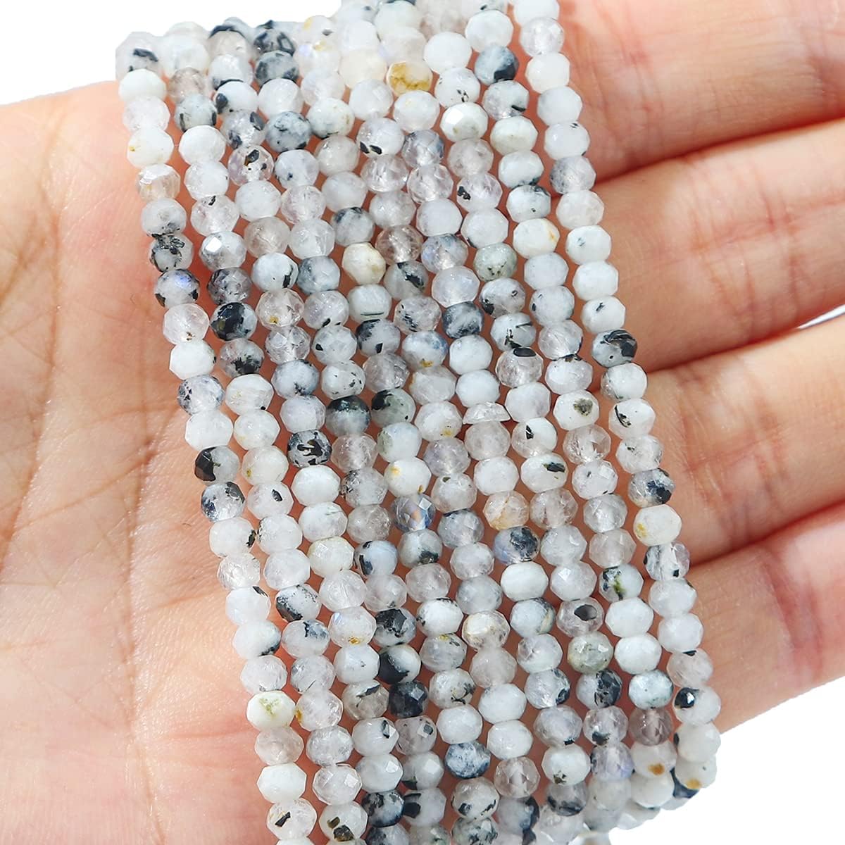 Natural White Spectrolite Beads 4x2mm 120pcs Faceted Rondelle Loose Semi Gemstone Beads for Jewelry Making Design - Image 3