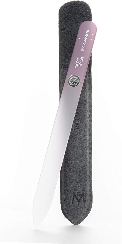 GERMANIKURE Czech Glass Nail File - You are Amazing, Suede Sleeve | The Best Bohemian Crystal Glass Nail File for Natural Nails, Etched with an Uplifting Mantra Quote, a Gift for Any Occasion