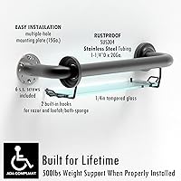 Vista 5 de Barra de agarre compatible con ADA con estante de vidrio para pared de ducha y bañeras, soporte de peso de 500 libras, 1-1/4 x 16 pulgadas