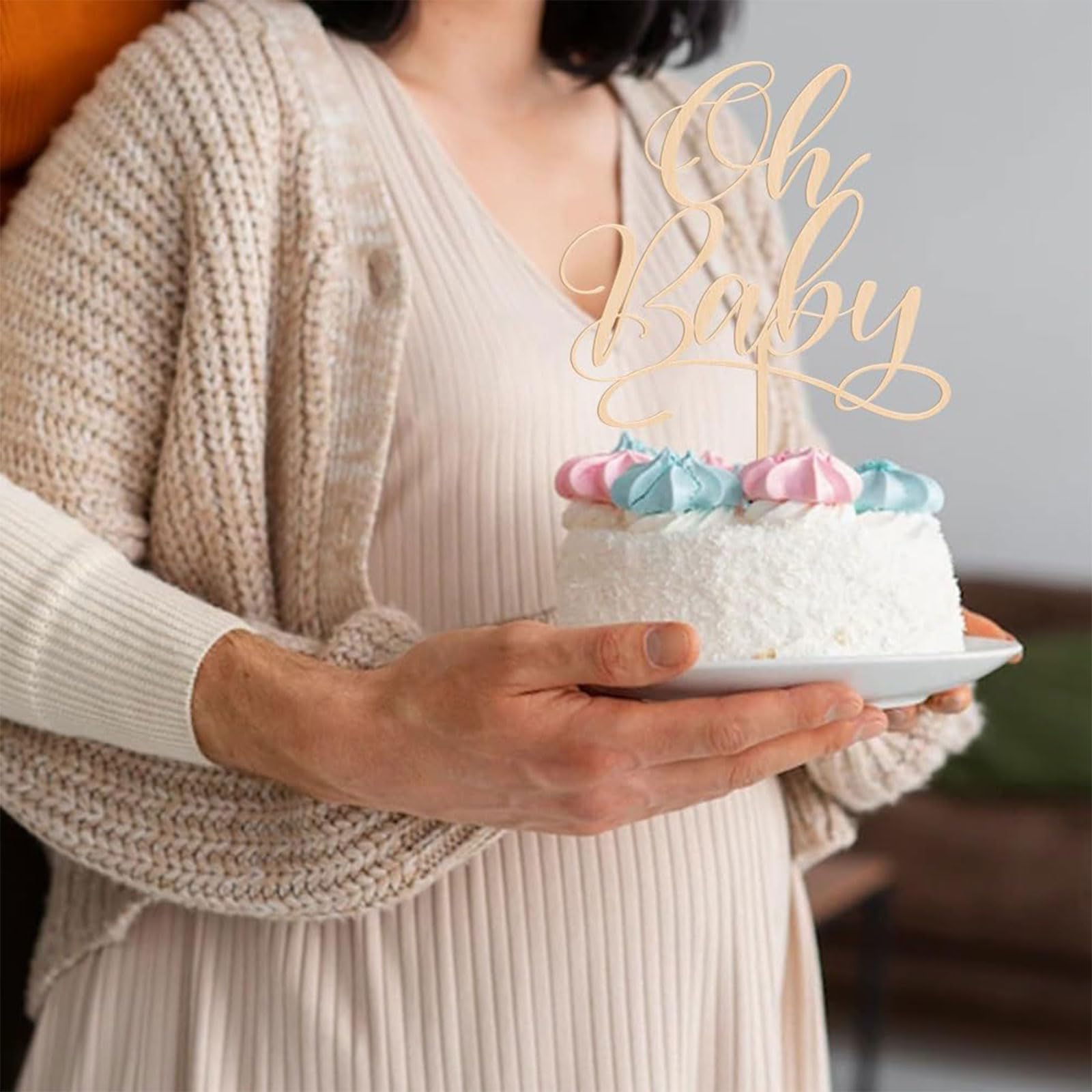 JEYORZY Oh Baby Cake Topper per torte in legno palo decorazione torta torta per baby shower nascita bambino doccia genere reveal party decorazione,per Compleanno Battesimo Feste Bambini