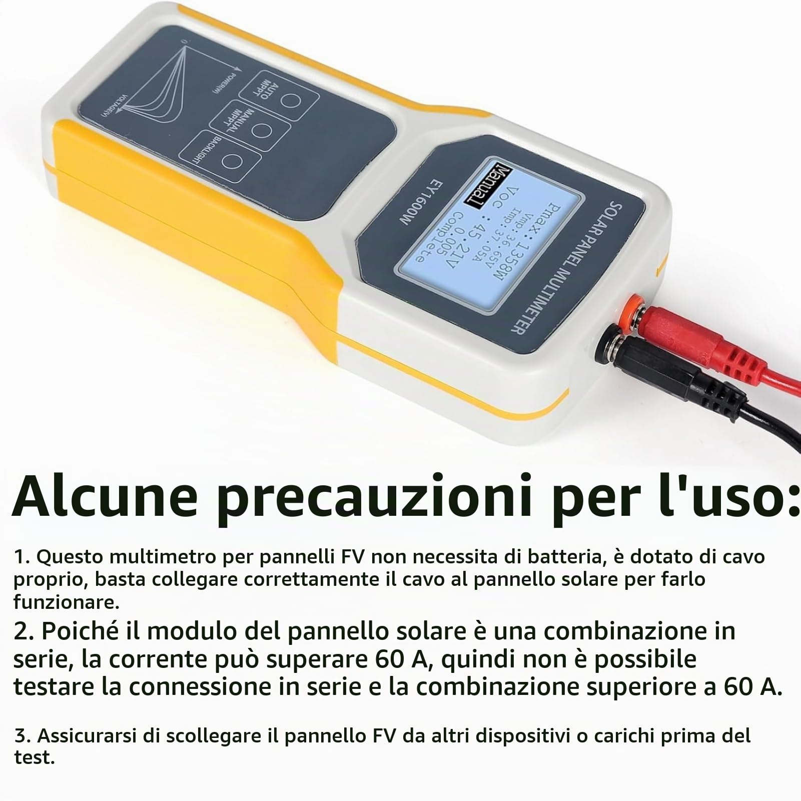Jadeshay Multimetro per Pannelli Solari Fotovoltaici,1600W Multimetro per Pannello Solare Fotovoltaico LCD Tester del Punto di Massima Potenza Tester MPPT di Tensione e Corrente