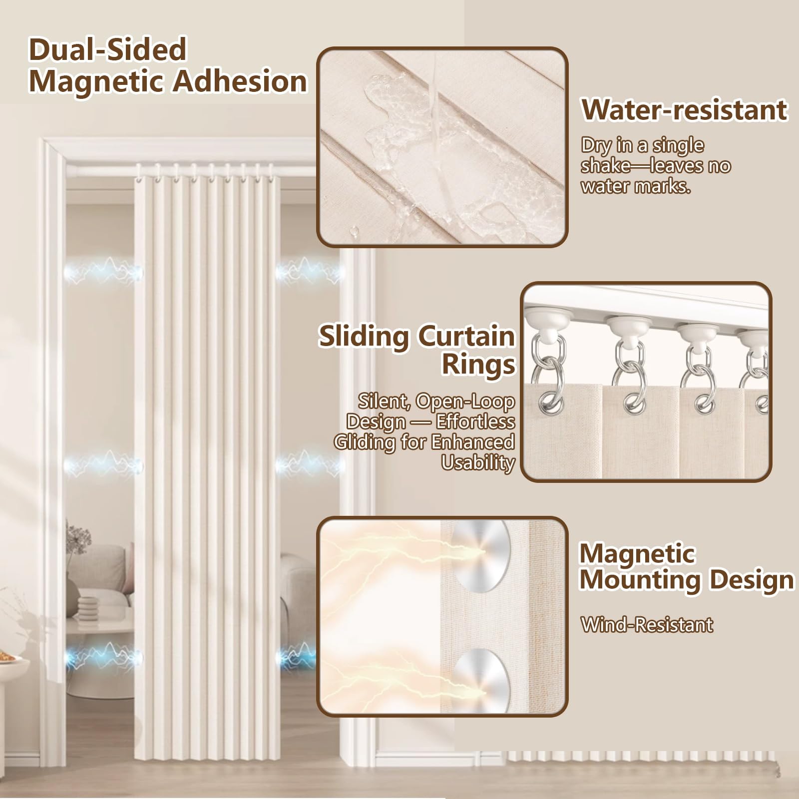 Separador magnético para puertas, cortina opaca sin taladro, para grandes espacios, ideal para sala de estar, dormitorio, baño y más