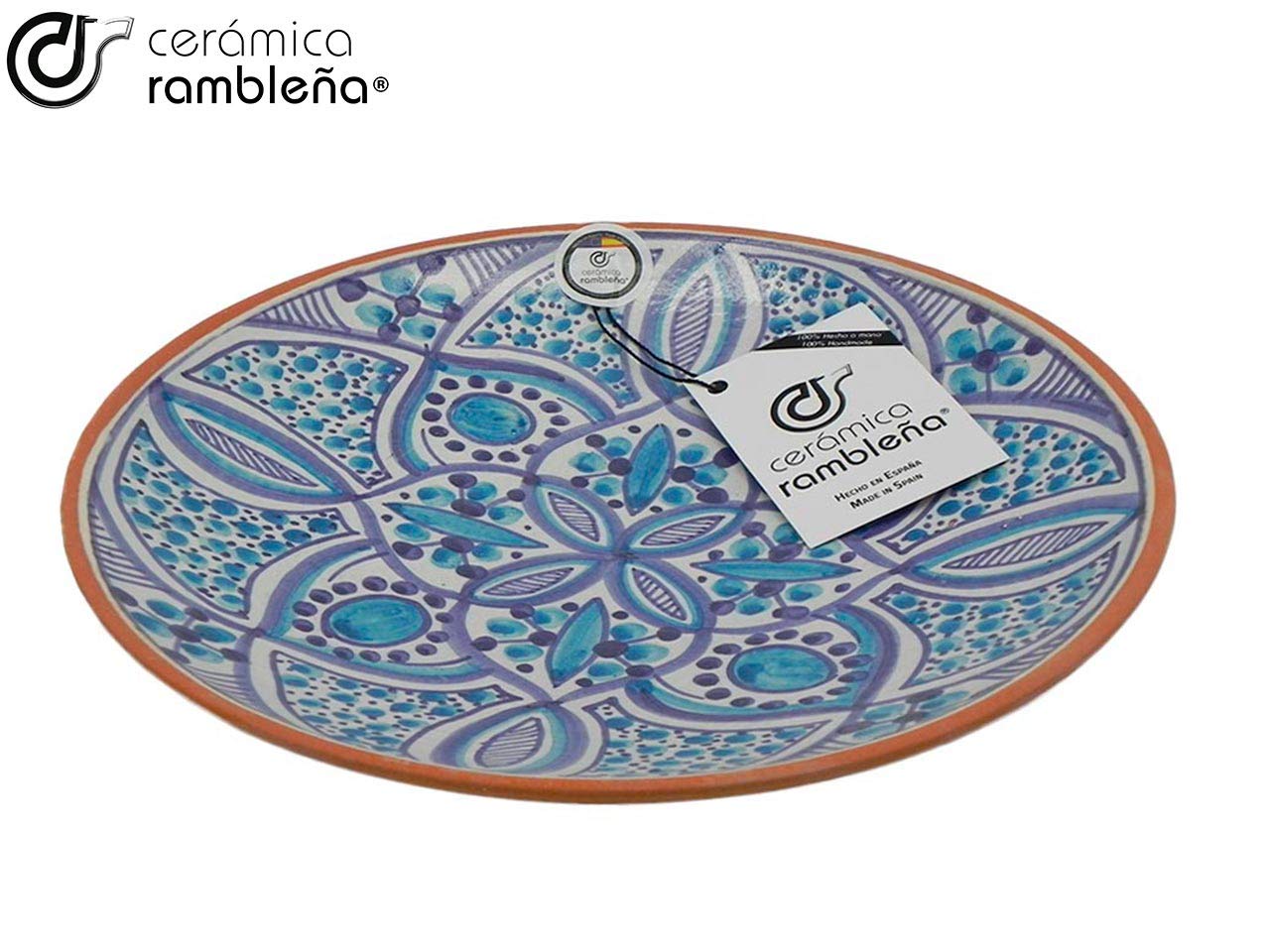 CERÁMICA RAMBLEÑA | Plato Decorativo para Colgar en Pared | Plato de cerámica | Azul | 100% Hecho a Mano | 17x17x3.8 cm