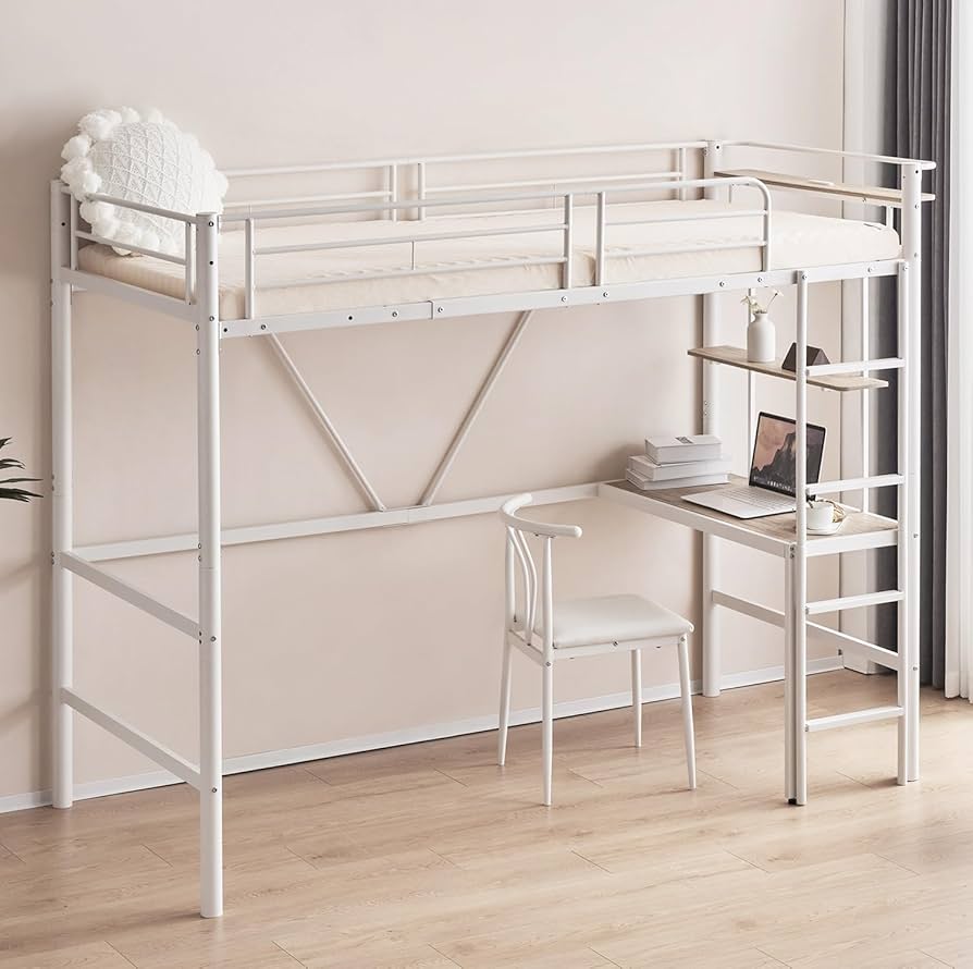 ロフトベッド 木製デスク＆コンセント付き スチール耐震ベッド 収納棚 はしご付き Amazon.co.jp: ロフトベッド 木製 デスク付く ハシゴ 棚 階段