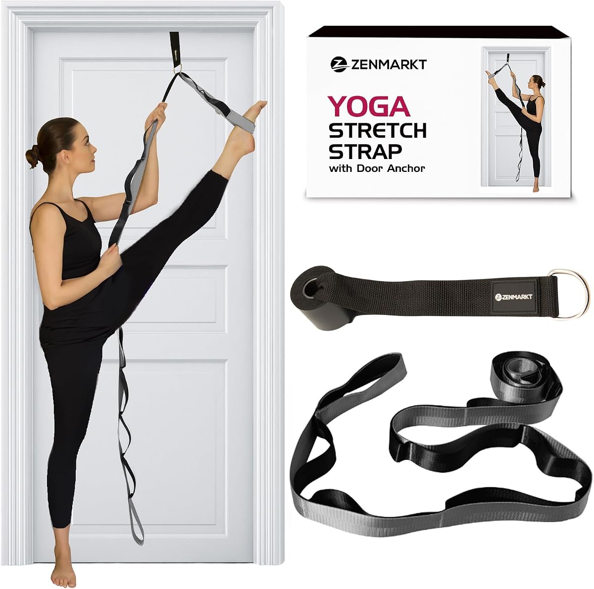 10-Loop Yoga Strap with Door Anchor for Stretching & Flexibility | Improve Flexibility, Balance and Deep Stretching with a Versatile Yoga Accessory for All Fitness Levels