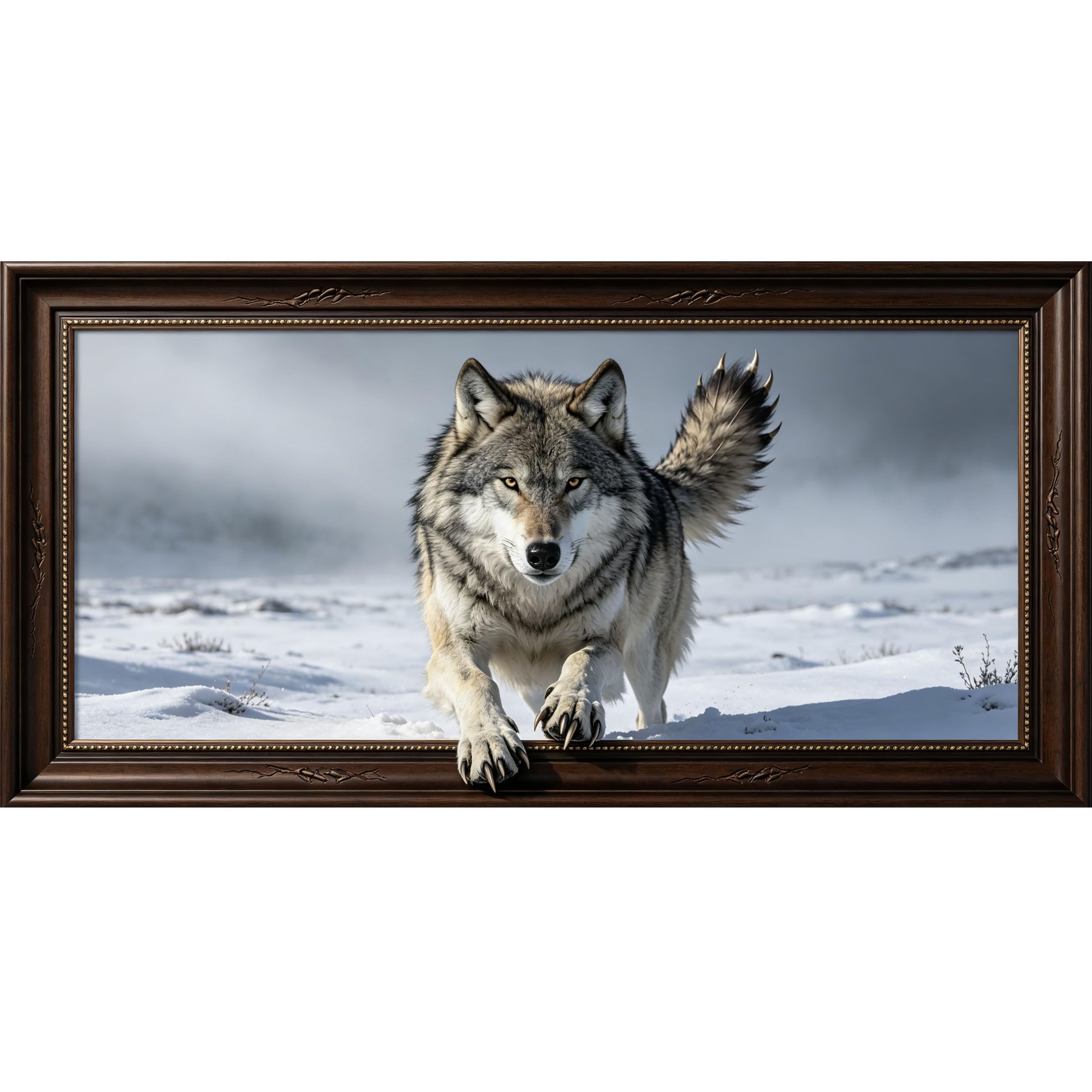 Agglomerix 3D Framed Wall Art Wolf Snow Landscape Mountain Wildlife Animal 3D Trompe l'oeil Large Size SelfAdhesive Removable Wall Decor Prints Artwork for Living Room Bedroom Office
