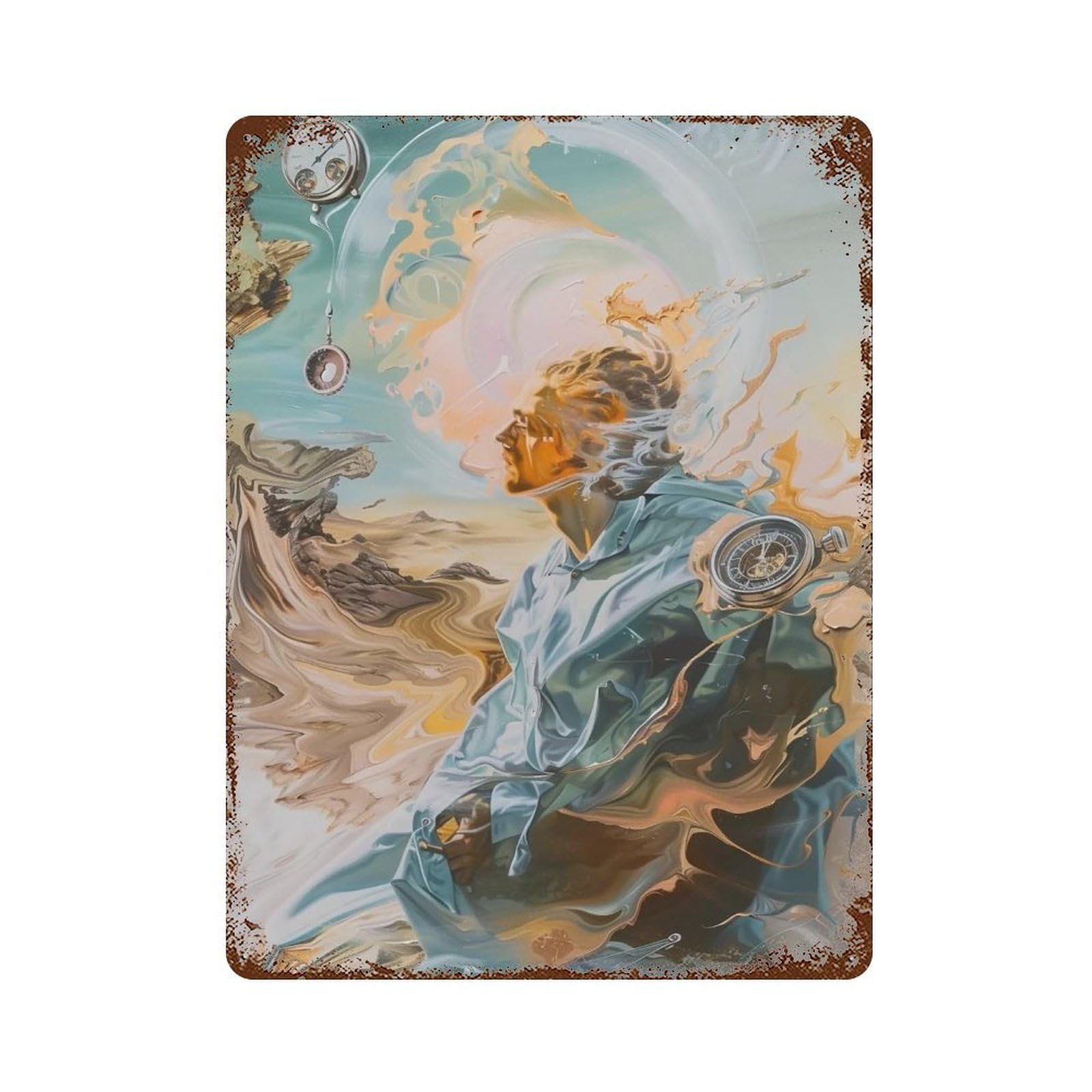 MGHTGRWE Fluid Surreal Chronos Silhouettes 01 Poster Wall Art Iron Vintage Metal Tin Sign Modern Home Cofffee Club Art Bar Shop Decor 40x30cm