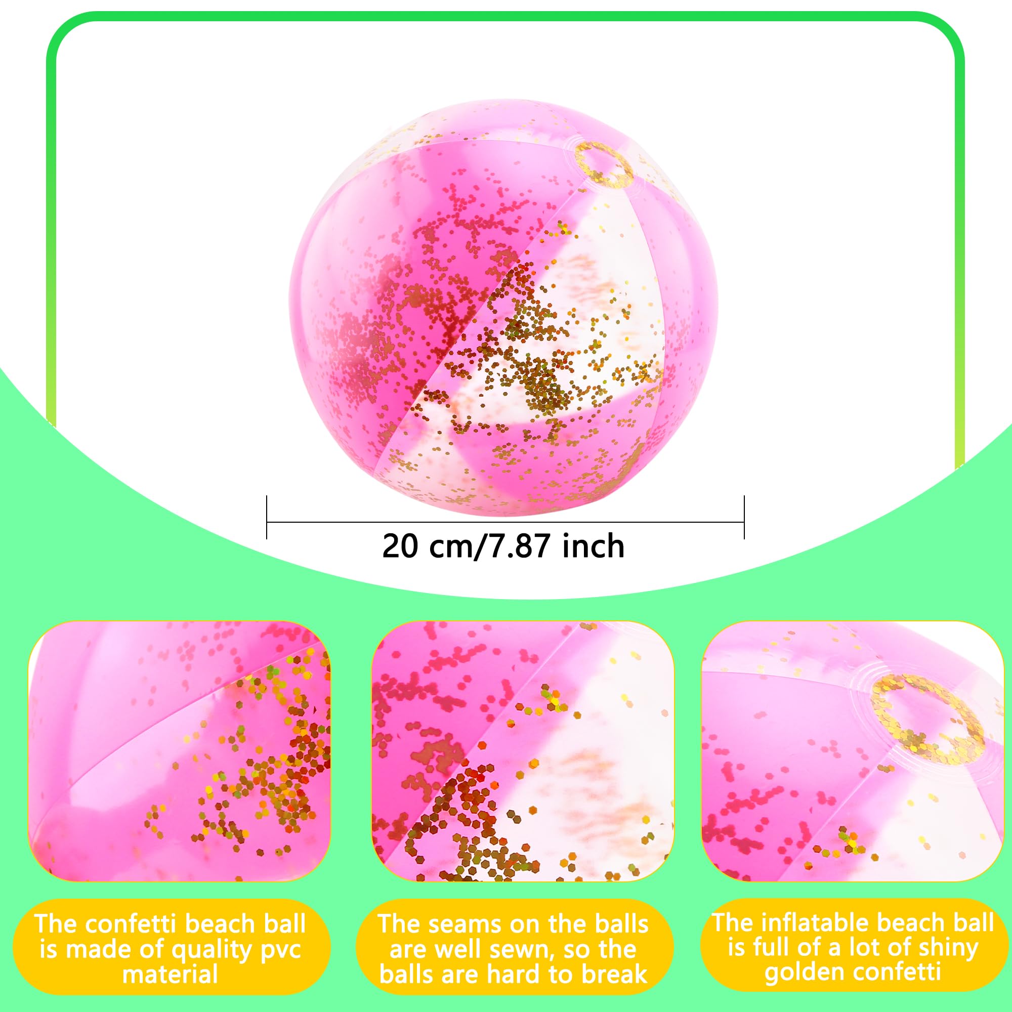 Sonarun 24 Pack 8 Inch Inflatable Pink Confetti Beach Balls Blow Up Pink Glitter Beach Balls Bulk for Hawaii Luau Party Favors Summer Beach Water Pool Party Toys
