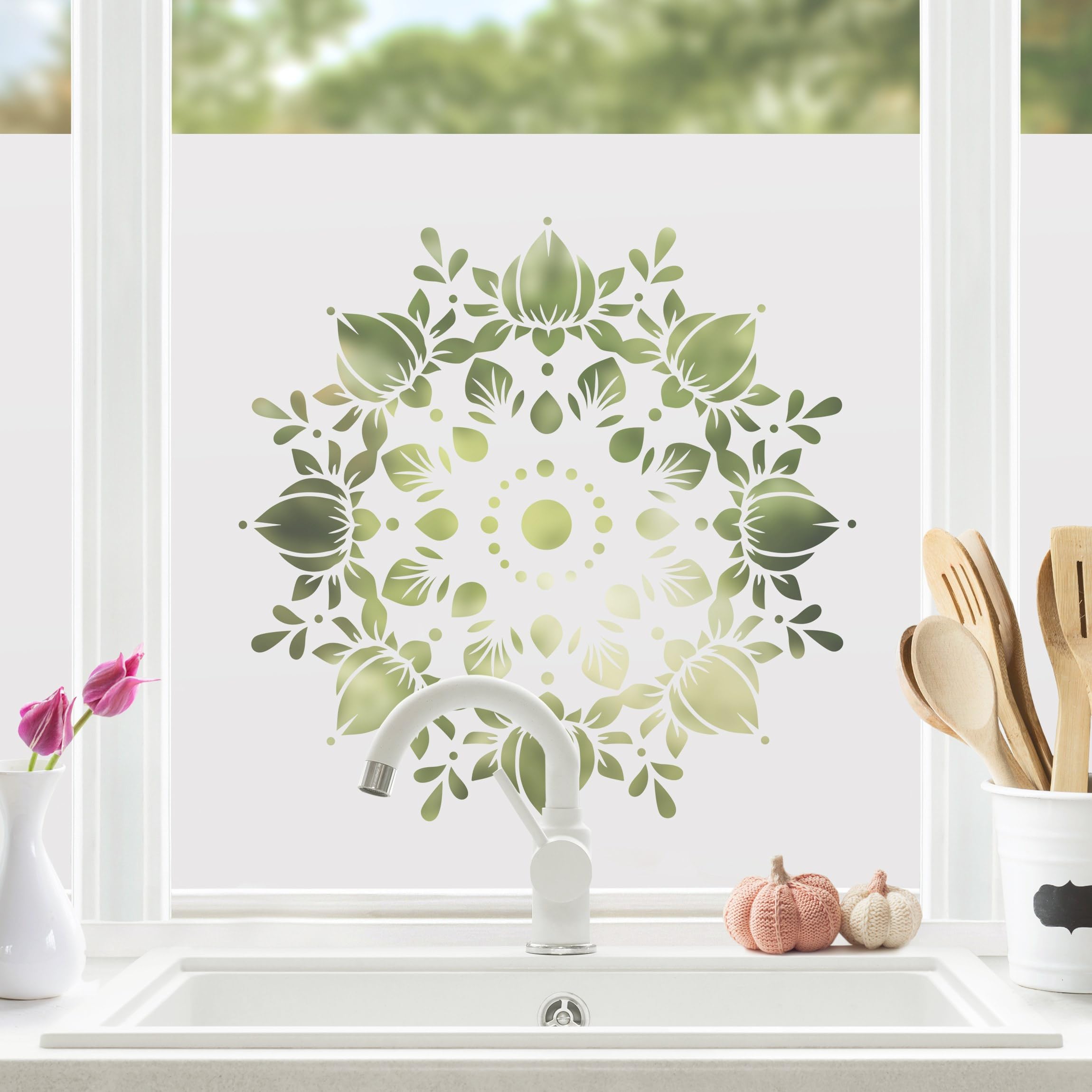 Fensterfolie statisch haftend Spirituell Sichtschutz Milchglas - Made in Germany - Mandala Orientalisch Blickdicht Scheibe Innen Schlafzimmer Wohnzimmer Küche Glas 1693 (60x60cm)