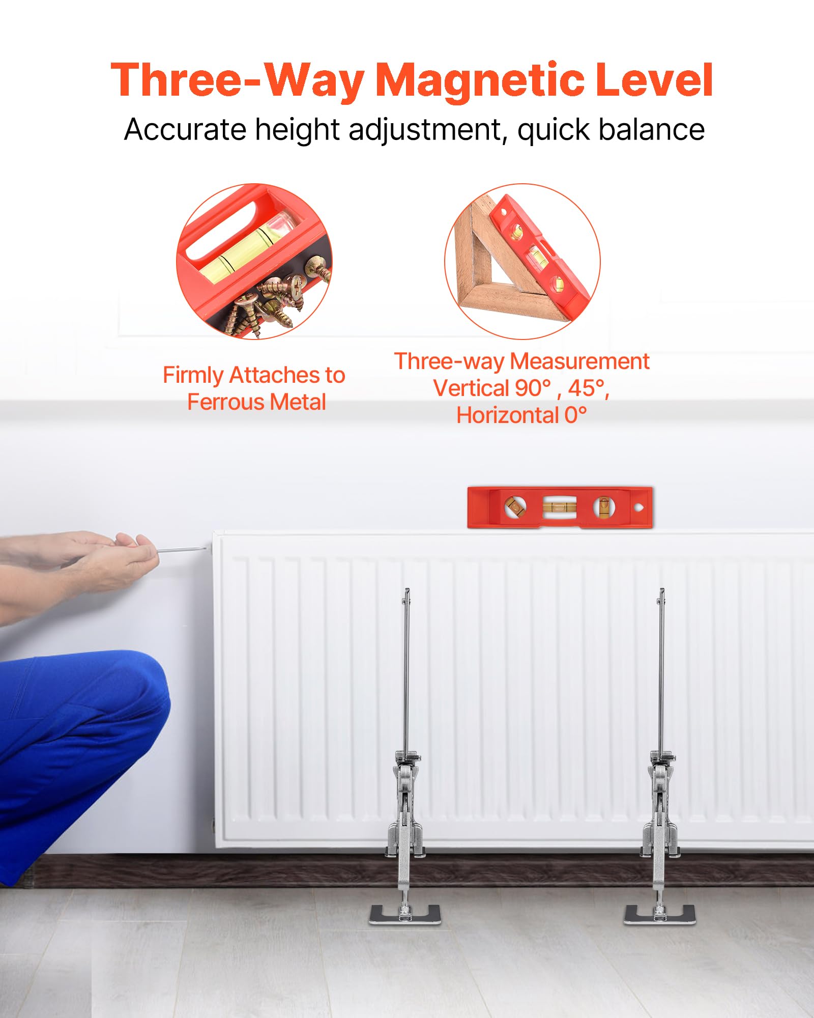 VEVOR Cric à Bras 2PCs, Lève Meubles Portes Plaques avec Capacité 100 kg, Outil de Levage Manuel en Métal, Hauteur Réglable jusqu'à 18 cm, avec Niveau Magnétique, pour Fenêtres, Installation, Argent