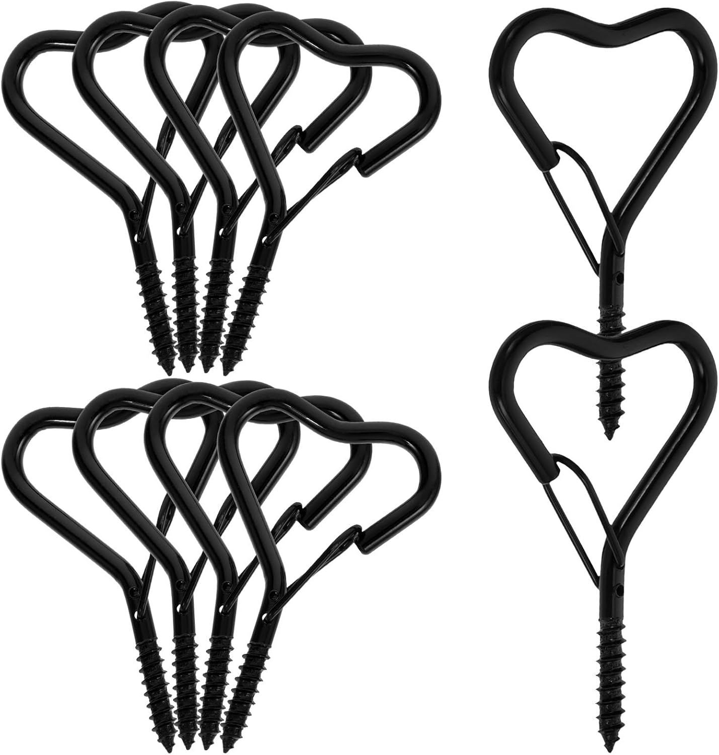 10pcs Outdoor Plant Hanging Hooks with Safety Clip, Black Iron Screw-in Hooks for Decorations and String Lights, Windproof Design for Quick Installation in Outdoor Use