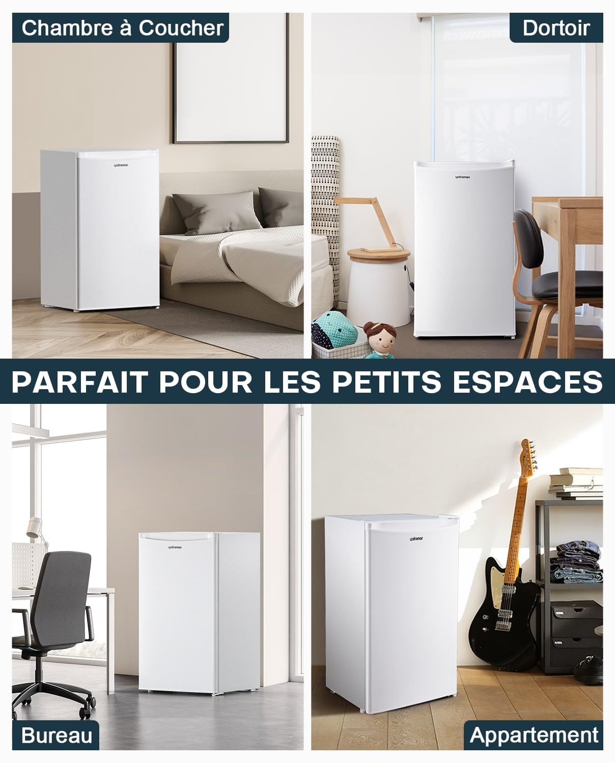 Upstreman Réfrigérateur 91L avec Congélateur, Bac à Légumes, Thermostat Réglable, Silencieux, Porte Réversible, Blanc - BR321