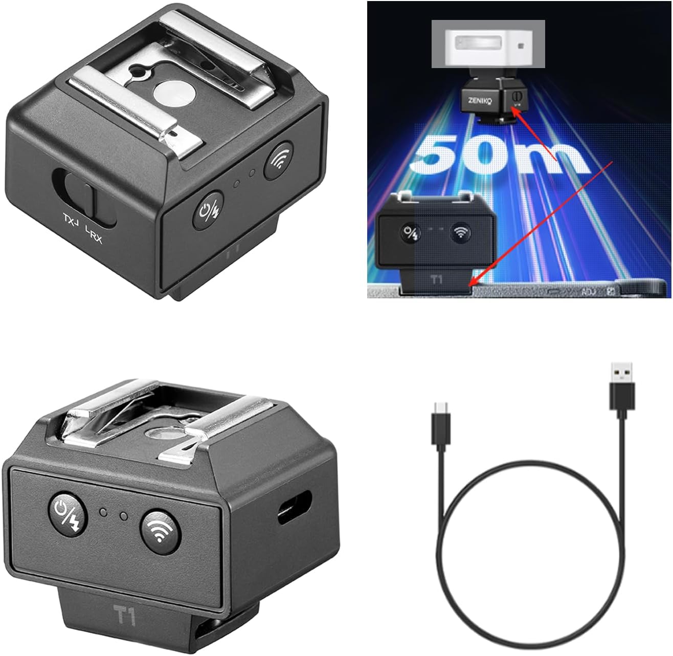 T1 2.4G Wireless Mini Flash Trigger and Receiver kit,Universal Flash Hotshoe Height Riser Adapter for ZENIKO ZF08 ZF04,Godox IM30 IM20 iT30Pro Camera Flash,for Sony ZV1 A7IV,Fuji XT5 etc