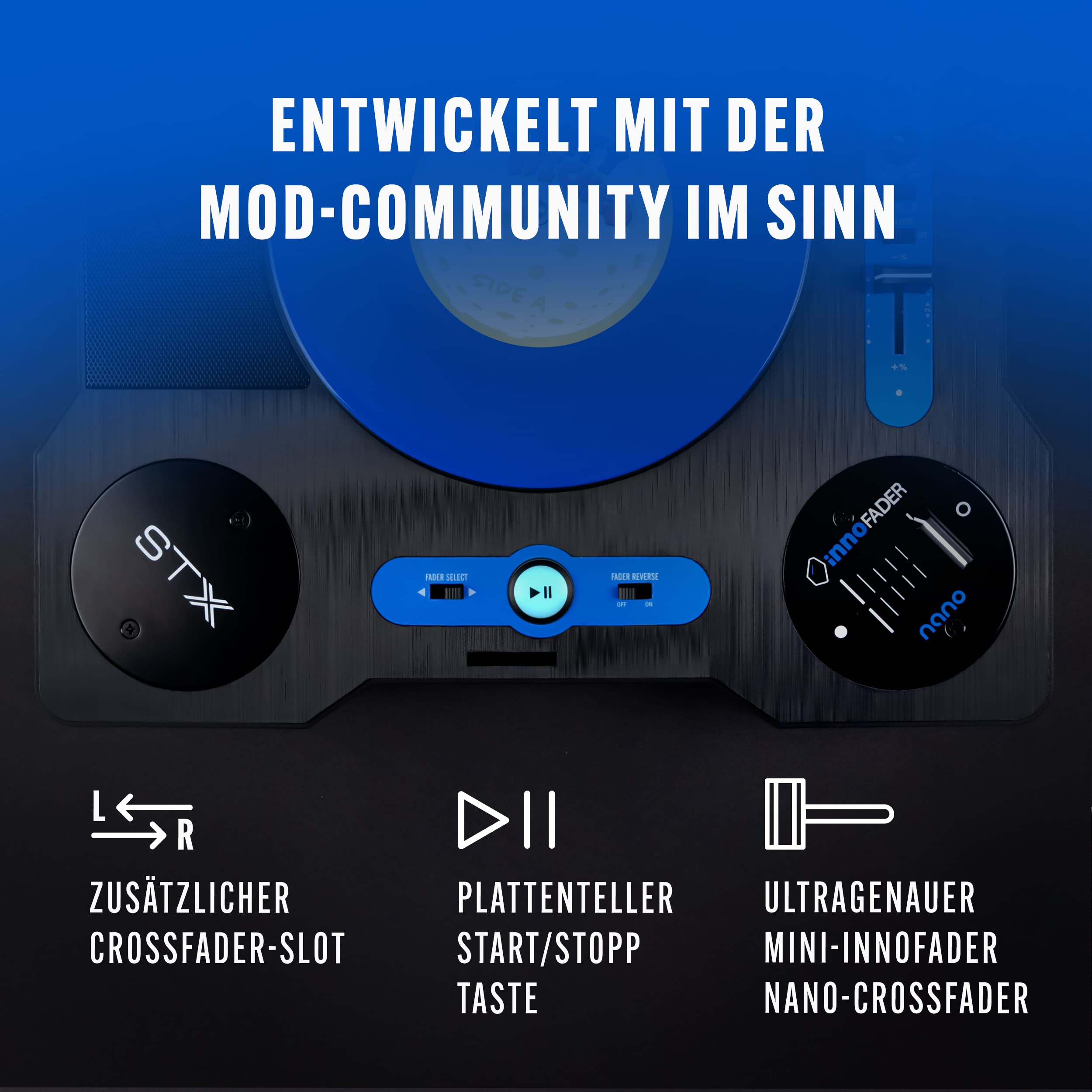Stanton STX - Tragbarer Scratch DJ-Turntable mit Innofader Nano Crossfader, Bluetooth, Pitch Slider, USB Recording, Lautsprecher, 2 Akkubatterien