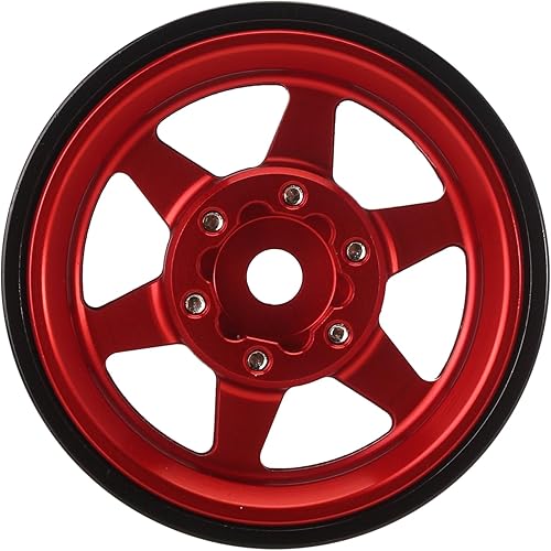 Miniatura 4 de INJORA 1.0 Plus Beadlock - Llantas de aluminio de 6 radios para SCX24 TRX4M FCX24 124 118 RC Crawler (rojo)