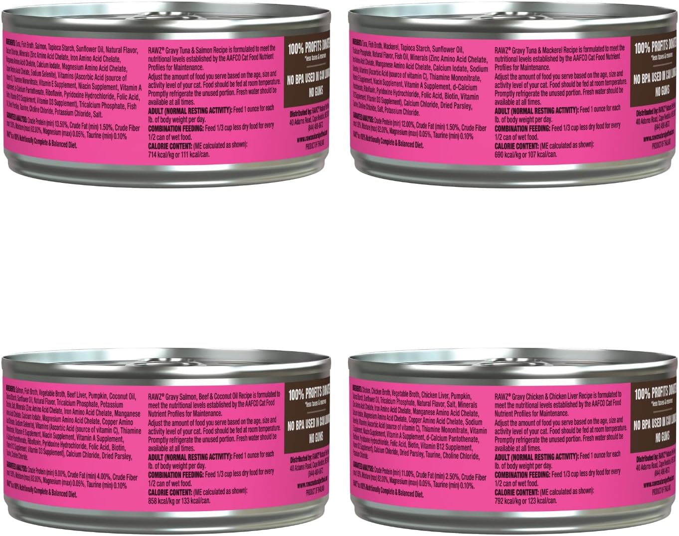 Rawz Natural Premium Minced Canned Cat Food in Gravy from Bone Broth -12 Pack Cans Variety Bundle - 4 Flavors with Hotspot Pets Can Lid (5.5 Oz Cans) (Pack of 12)