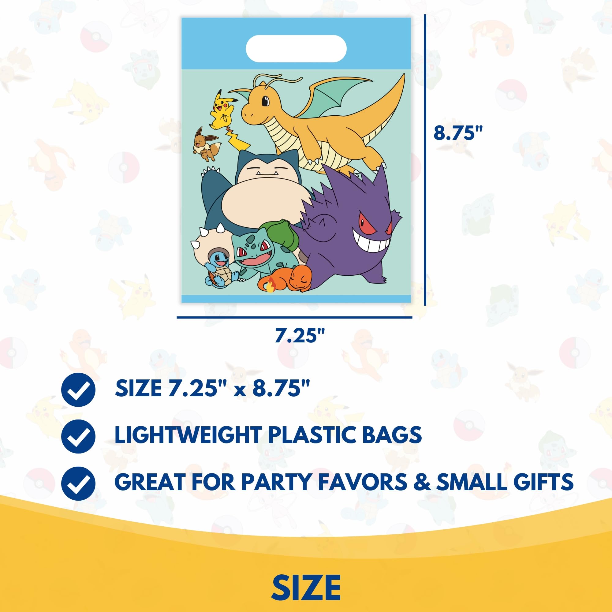 Unique Pokemon Goodie Bags | 16 Count | Plastic Party Favor Bags - Pokemon Birthday Party Decorations and Supplies, includes Checklist | Officially Licensed