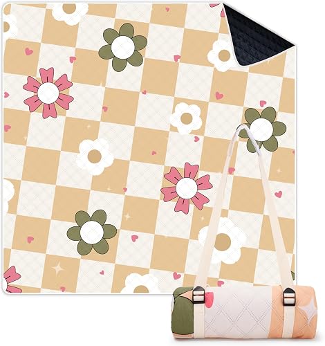LARUTAN Picnic Blanket 200 x 200 cm, Waterproof & Washable, Foldable Beach Blanket with Carry Strap, Outdoor Blanket for Beach, Camping, Park & Picnic, Kyoto