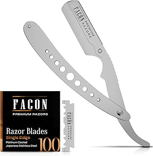 Facón Straight Razors for Men - Professional Barber Straight Edge Razor Kit with 100 Blades, Classic Stainless Steel Barbero Shaver for a Smooth & Precise Shave, Premium Barber Razor for Men's Shaving