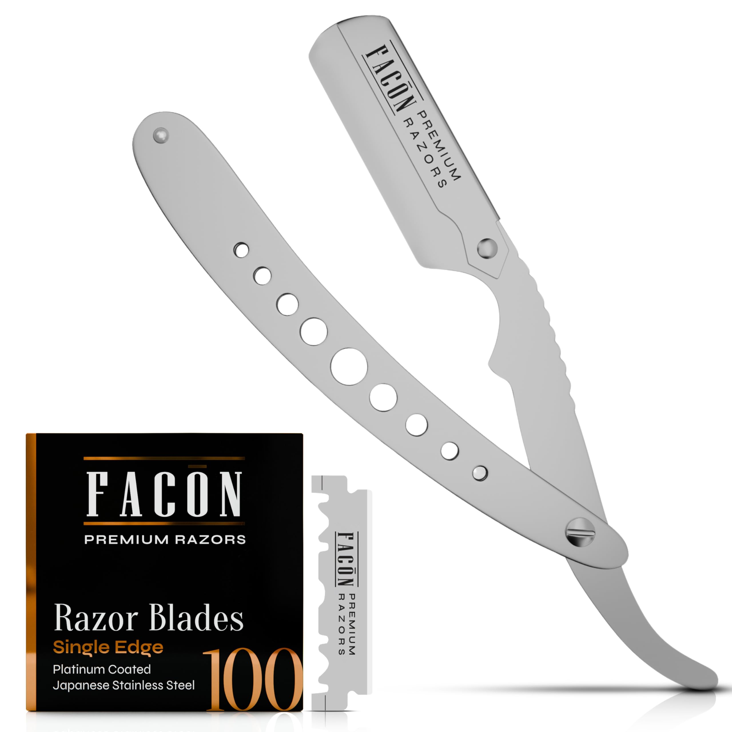 Facón Straight Razors for Men - Professional Barber Straight Edge Razor Kit with 100 Blades, Classic Stainless Steel Barbero Shaver for a Smooth & Precise Shave, Premium Barber Razor for Men's Shaving