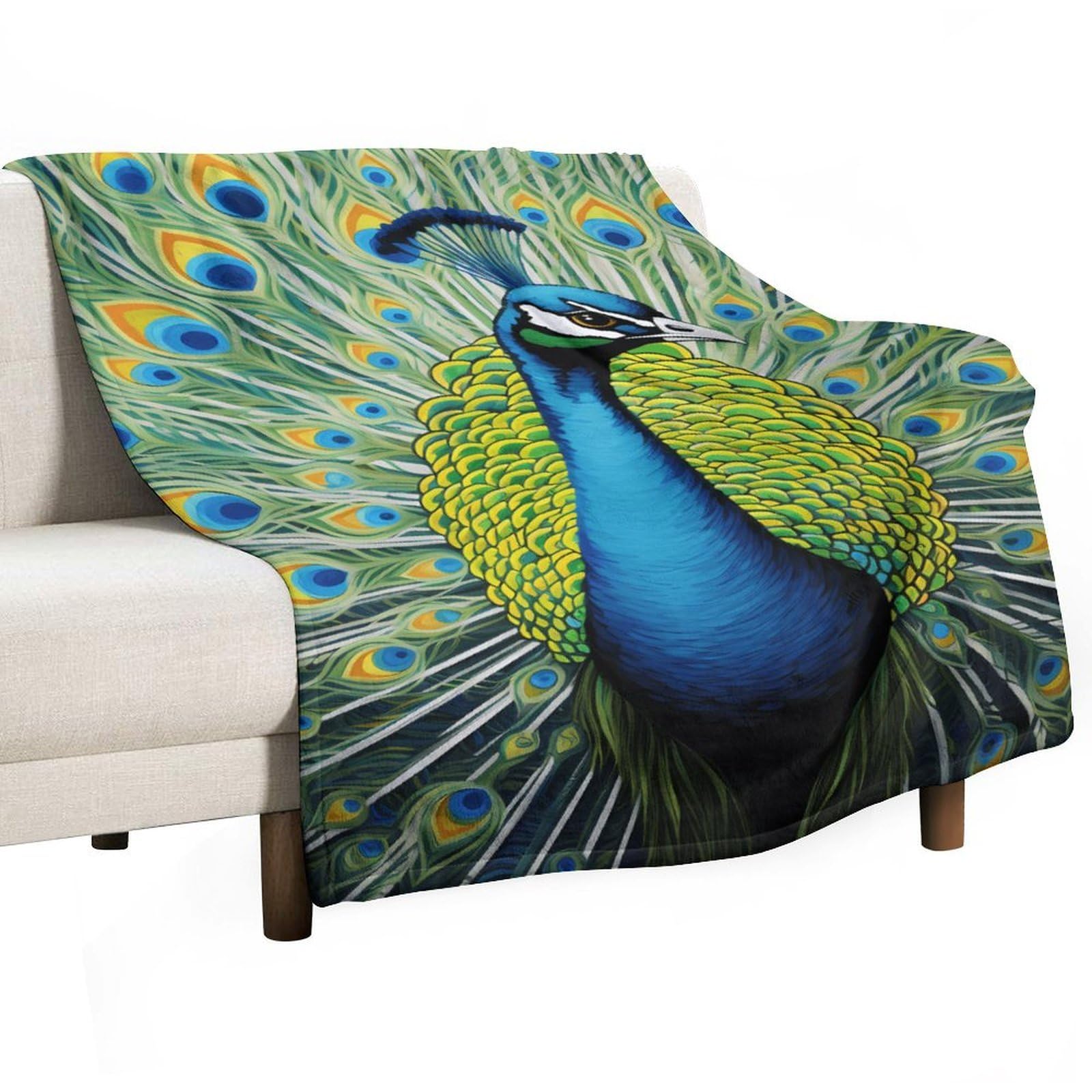 Cgsbngha Style Peacock Feathers Flannel Fleece Blanket Lightweight Soft Throw Blankets For Sofa Couch Bed Chair