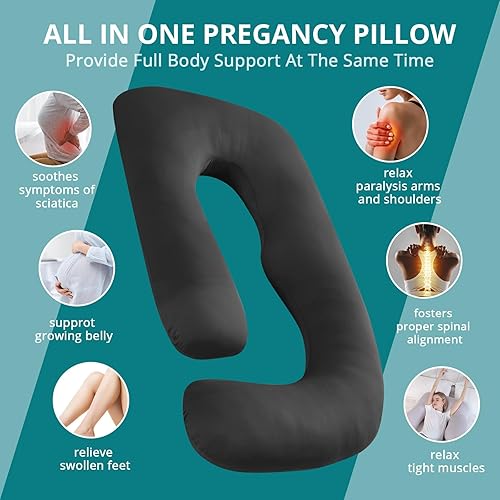 Miniatura 7 de Sasttie Almohadas de embarazo para dormir, almohada gigante de cuerpo completo en forma de U con funda extraíble, imprescindible para mujeres