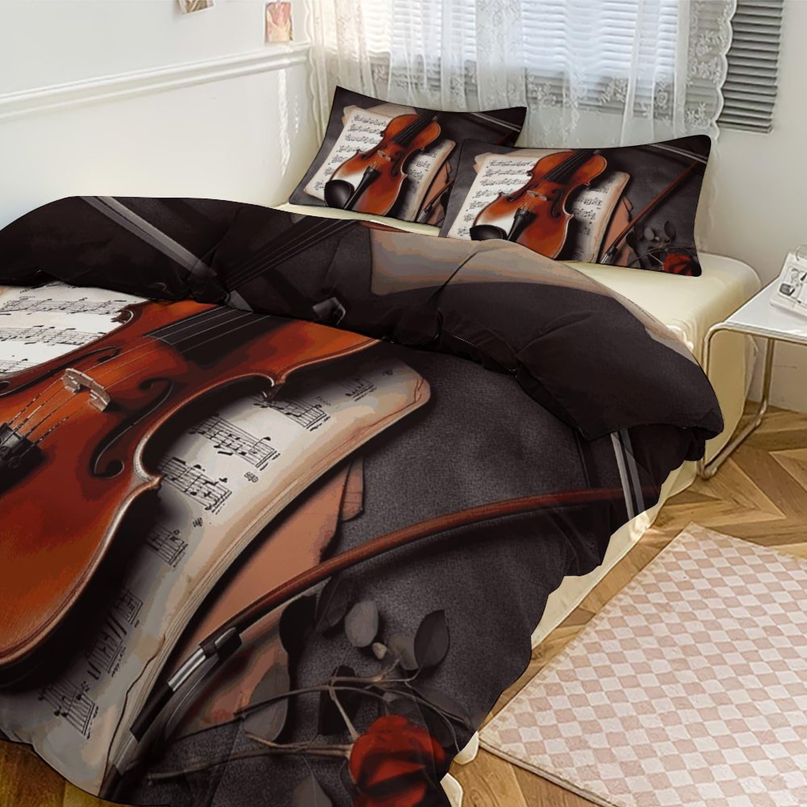 Parure de lit 3 pièces imprimée violon contre les couettes trop fines