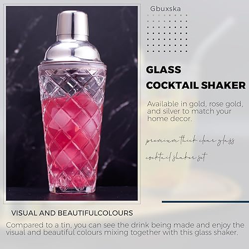 Miniatura 9 de Gbuxska Juego de coctelera dorada, kit de camarero de vidrio prémium con jigger medidor, cuchara mezcladora y muddler