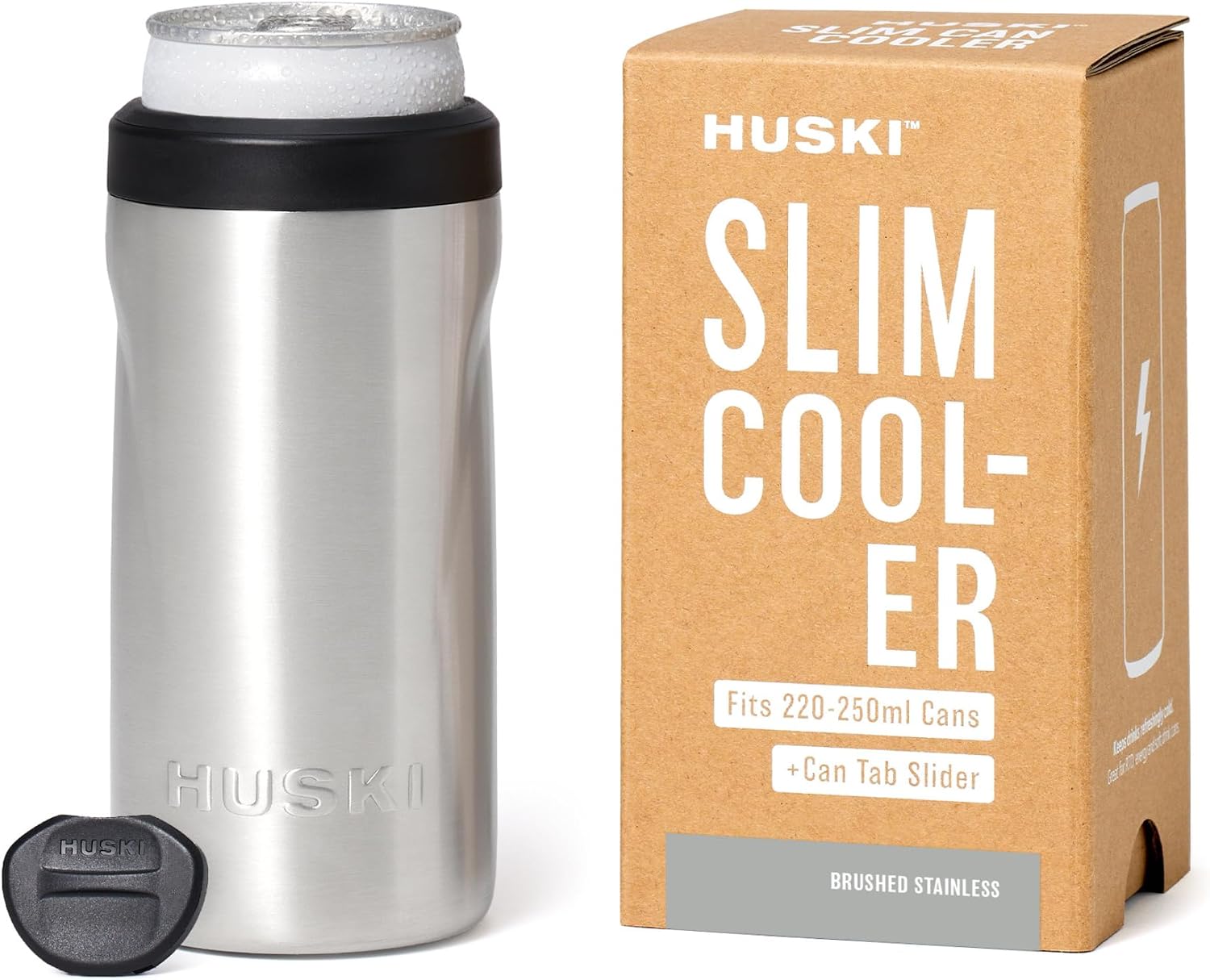 Huski Slim Can Cooler | NEW | Fits 8.4oz Premix/RTD, Energy & Soft Drink Cans | Triple Insulated | Detachable 2-in-1 Can Tab Slider | Keeps Cans up to 5x colder | Great Gift (Brushed Stainless)