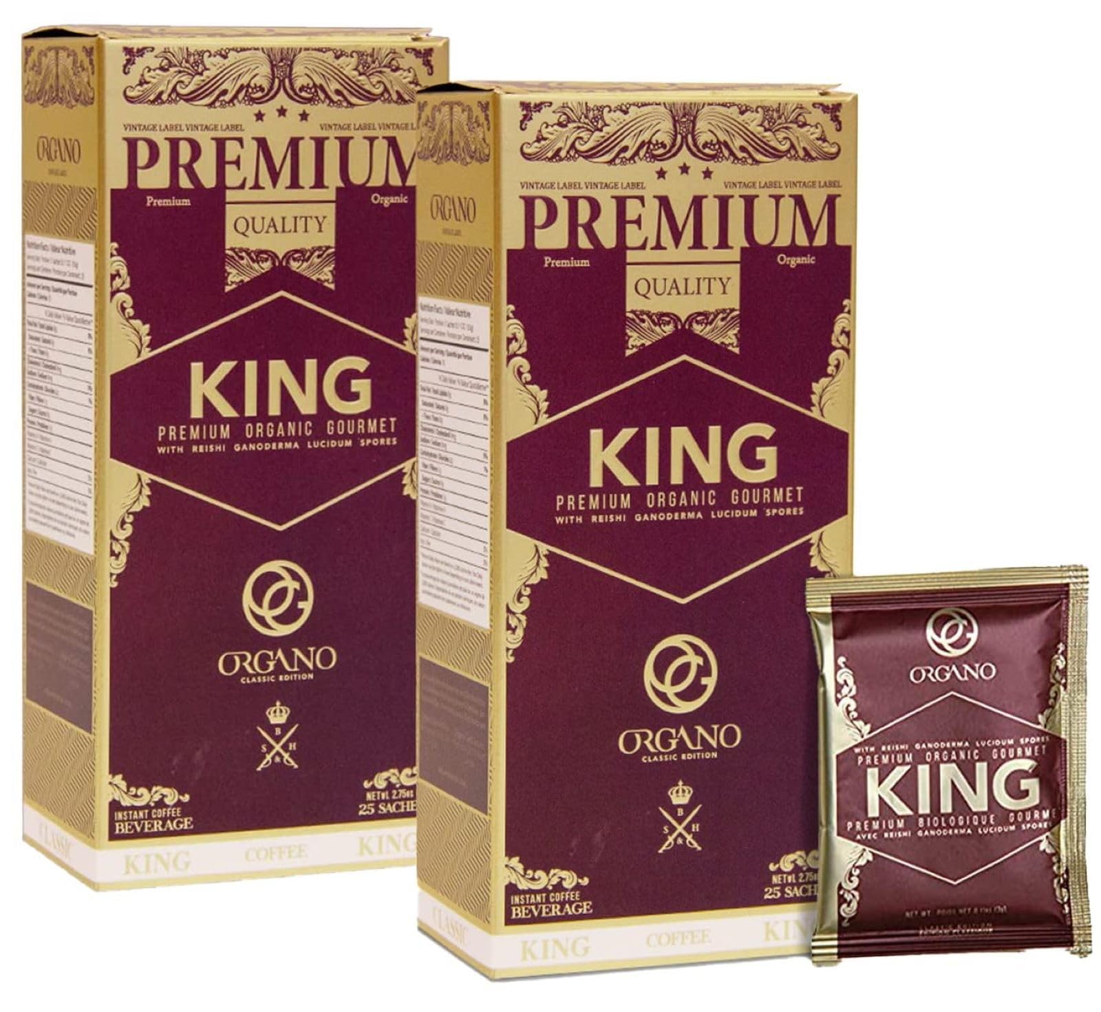 2 Boxes King of Coffee, 100% Certified Ganoderma Lucidum (50 Sachets)