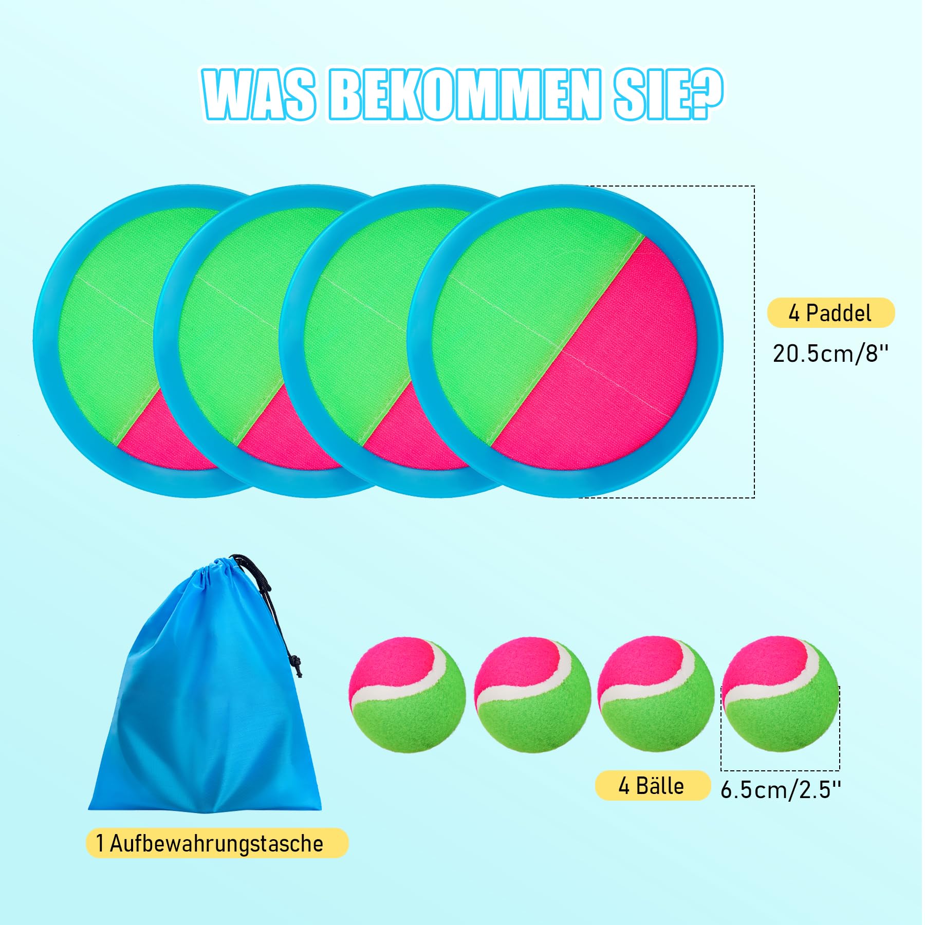 INPODAK Klettballspiel Wasserdicht Wurf Fangspiel Set Klettball Strandspielzeug Wurfspiel Kinder Erwachsene Garten Draußen Strand Spiele mit Aufbewahrungstasche Kinder Geschenke ab 3 Jahre