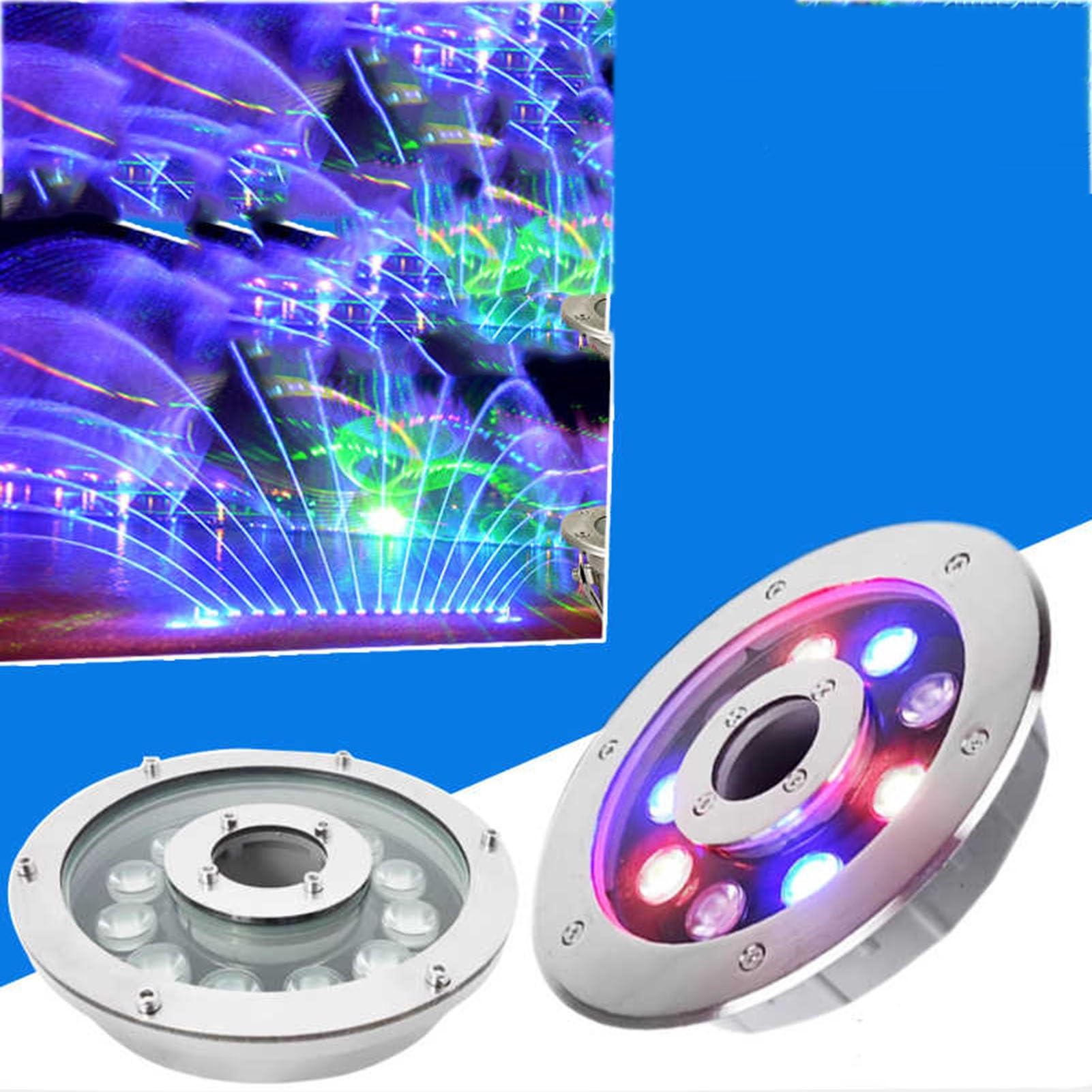 Anello Luminoso A LED per Fontana - Lampada Sommergibile Sottile per Piscina, 12V/24V IP68 Impermeabile, Illuminazione per Laghetto con Foro Centrale, Faretto LED Subacqueo(White,12w (24V))