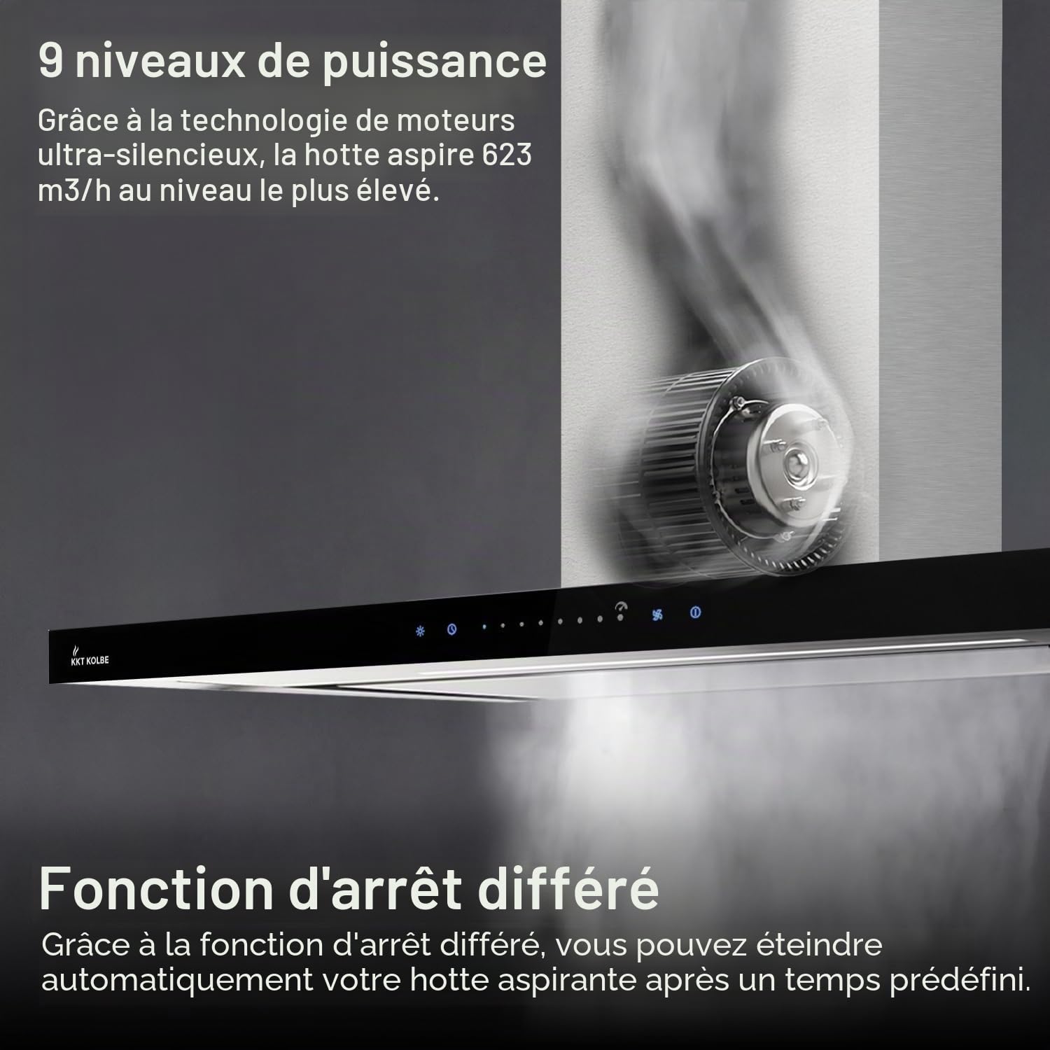 Hotte aspirante cuisine 90 cm | Hotte Murale | acier inoxydable | verre noir | WiFi | arrête automatiquement | Opération tactile | FLAT9006ED