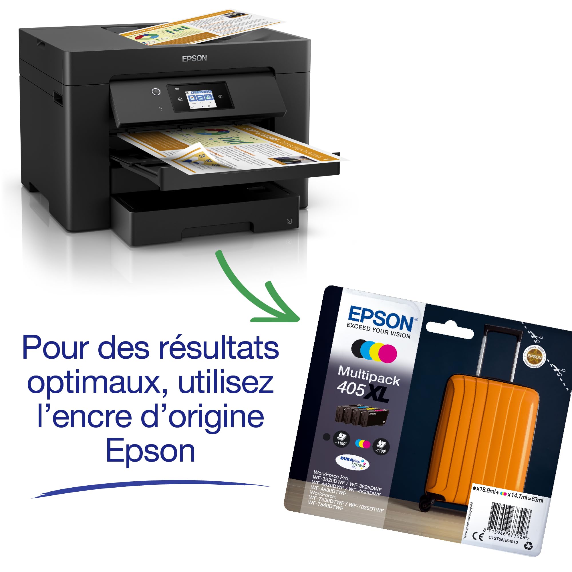 EPSON WorkForce WF-7830DTW Imprimante A3 4-en-1 recto-verso WiFi Direct Ethernet PrecisionCore 25ppm Noir 12ppm Couleur