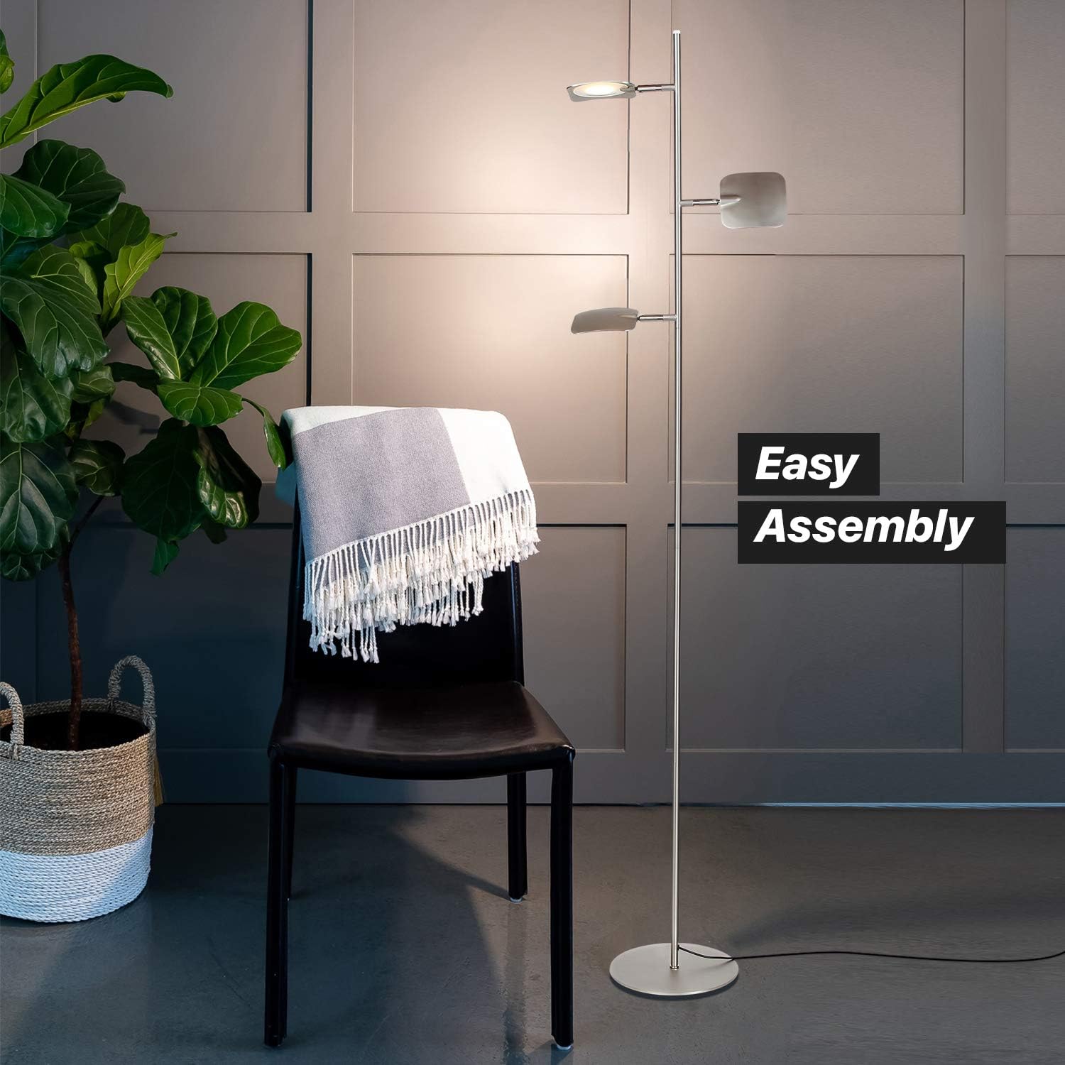 Flаѕh Dеаlѕ - 60% оƒƒ Brightech Tree Spotlight LED Floor Lamp - Very Bright Reading, Craft and Makeup 3 Light Standing Pole - Modern Dimmable & Adjustable Panels - Corner Lamp - Satin Nickel