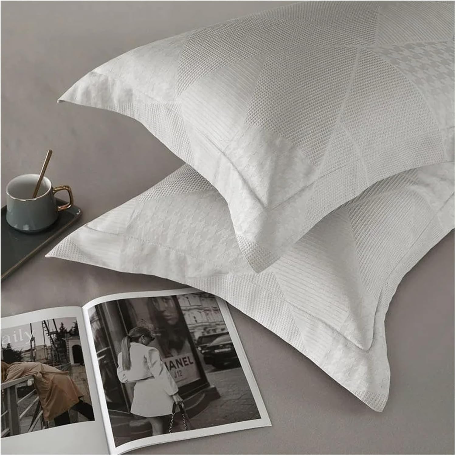 100% Cotton Jacquard Waffle Diamond Comforter Cover Double Queen King 4Pcs Boho Bedding Set 1Duvet Cover 1Bed Sheet 2 Pillowcases,Bed