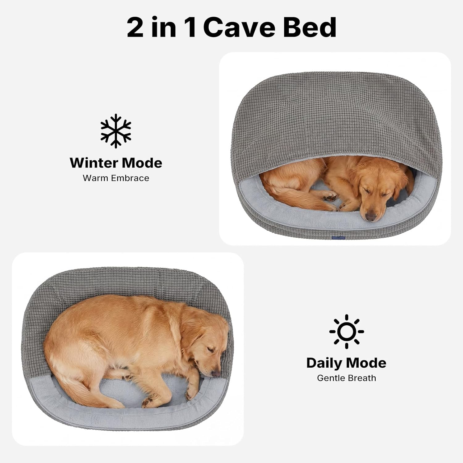 Veehoo 2 in 1 Dog Bed with Cover Cave, XL Dog Beds Indoor with Hooded Blanket, 48 inch Cozy Dogs Cave Bed with Removable Washable Cover for Extra Large Dogs Up to 110 lbs