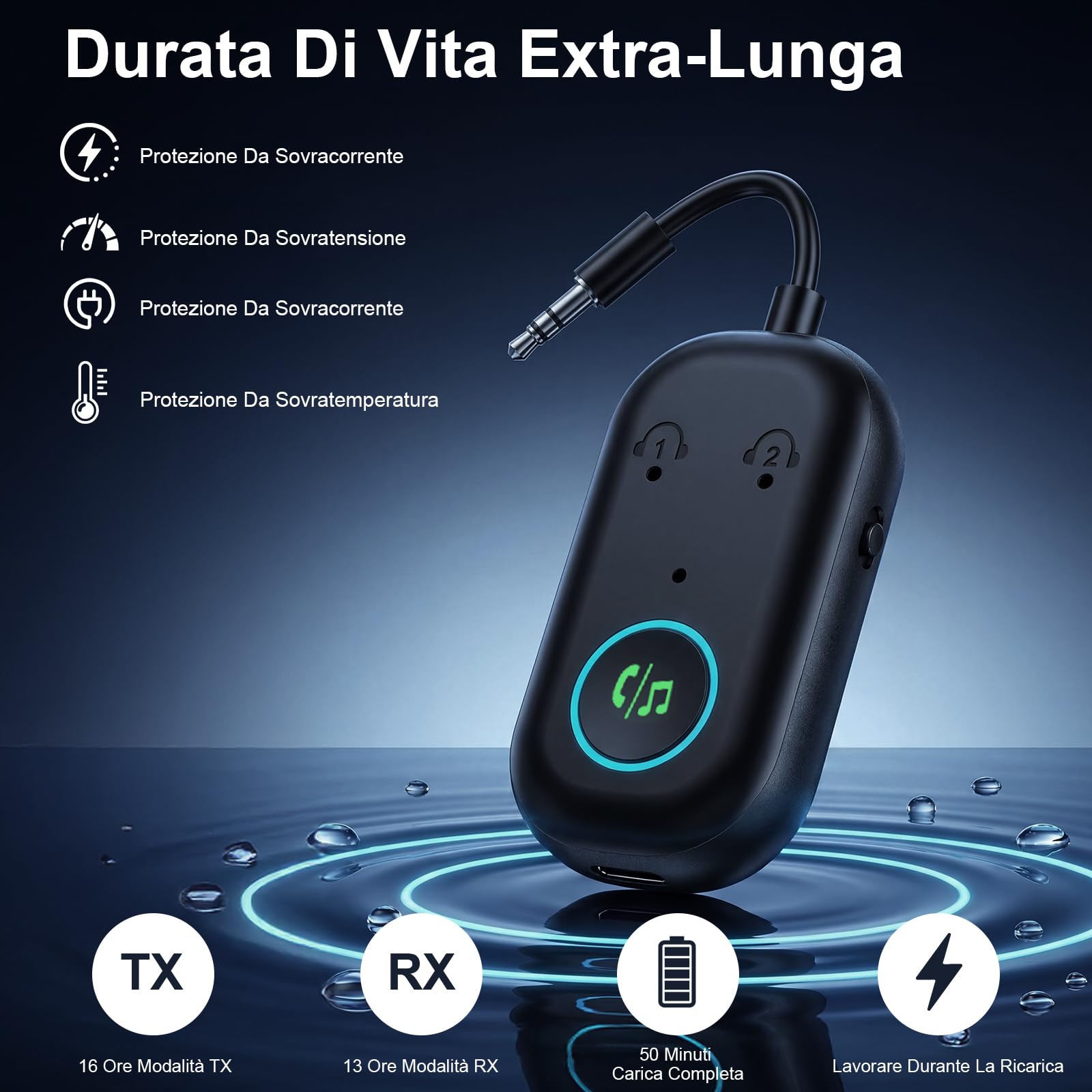 Ricevitore trasmettitore Bluetooth 5.3, adattatore Bluetooth wireless per auto/aereo, microfono per chiamate, adattatore Bluetooth AUX wireless 2 in 1 per TV, aereo, cuffie, Airpods
