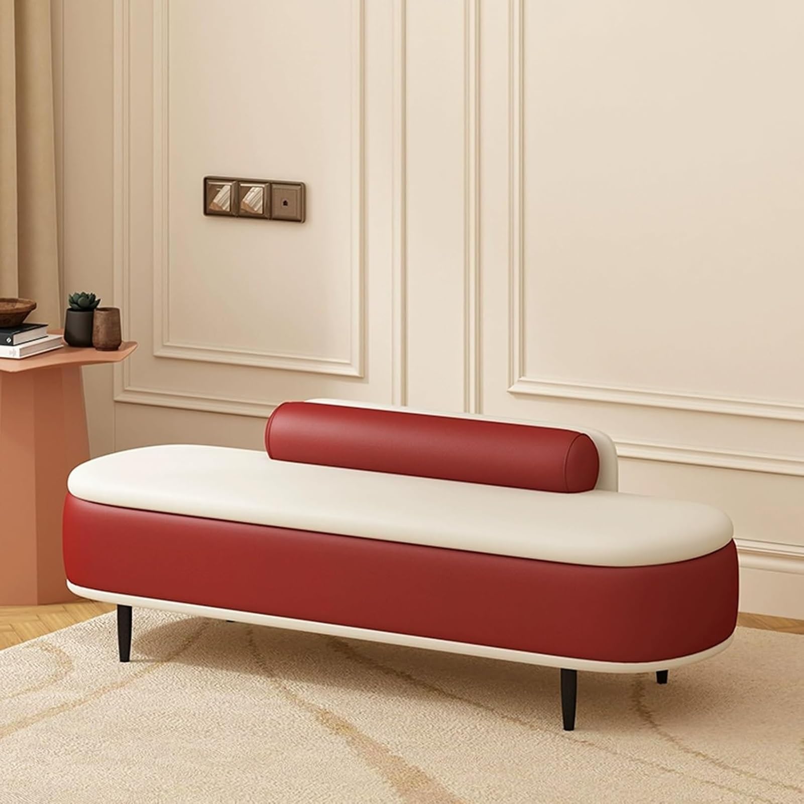 Banc de rangement pour bout de lit et porche de couloir chic rouge