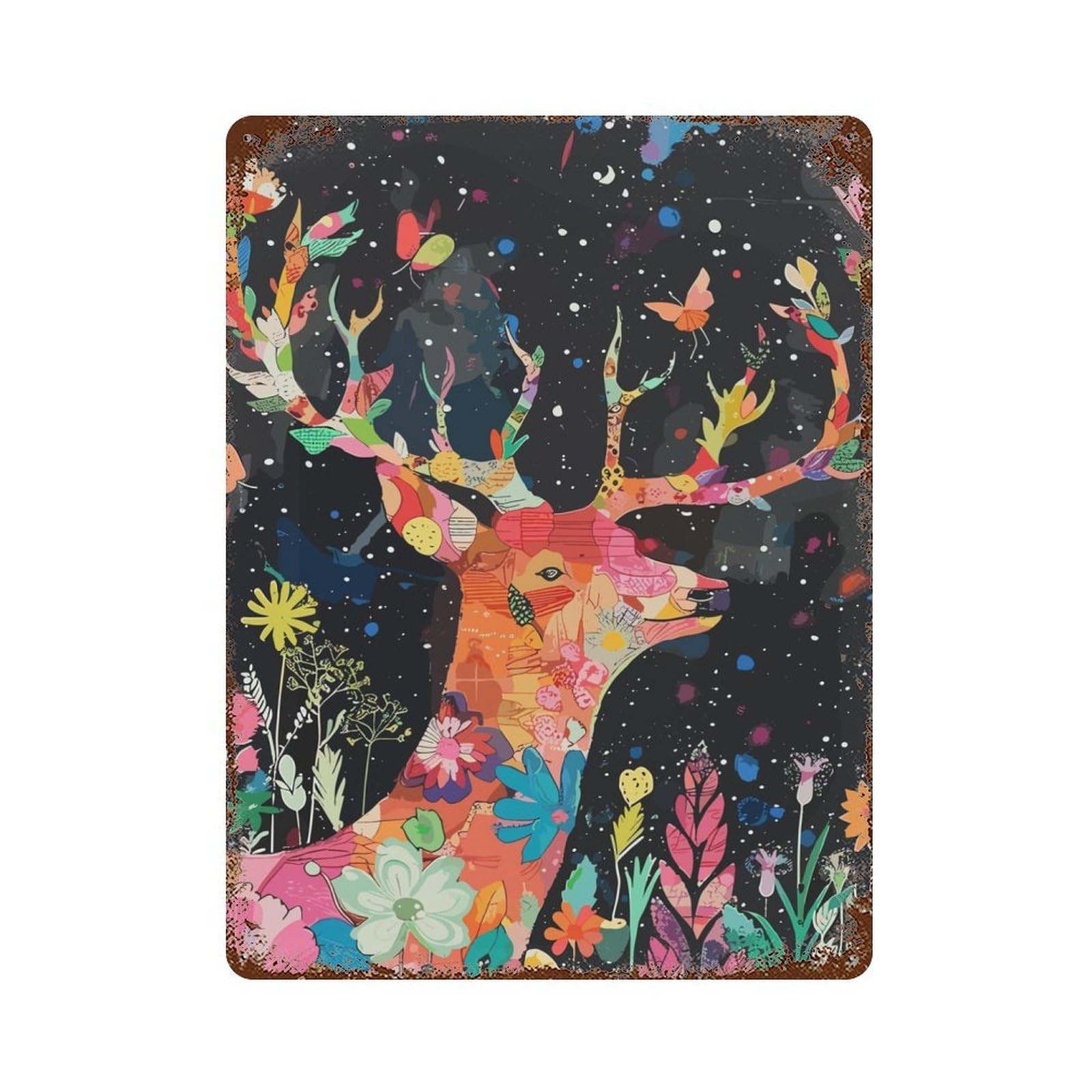 Deer Abstract Rustic Tin Plaque 15.7"x11.8", for Living Room, Hallway And Home Decor, Decorative Metal Wall Art