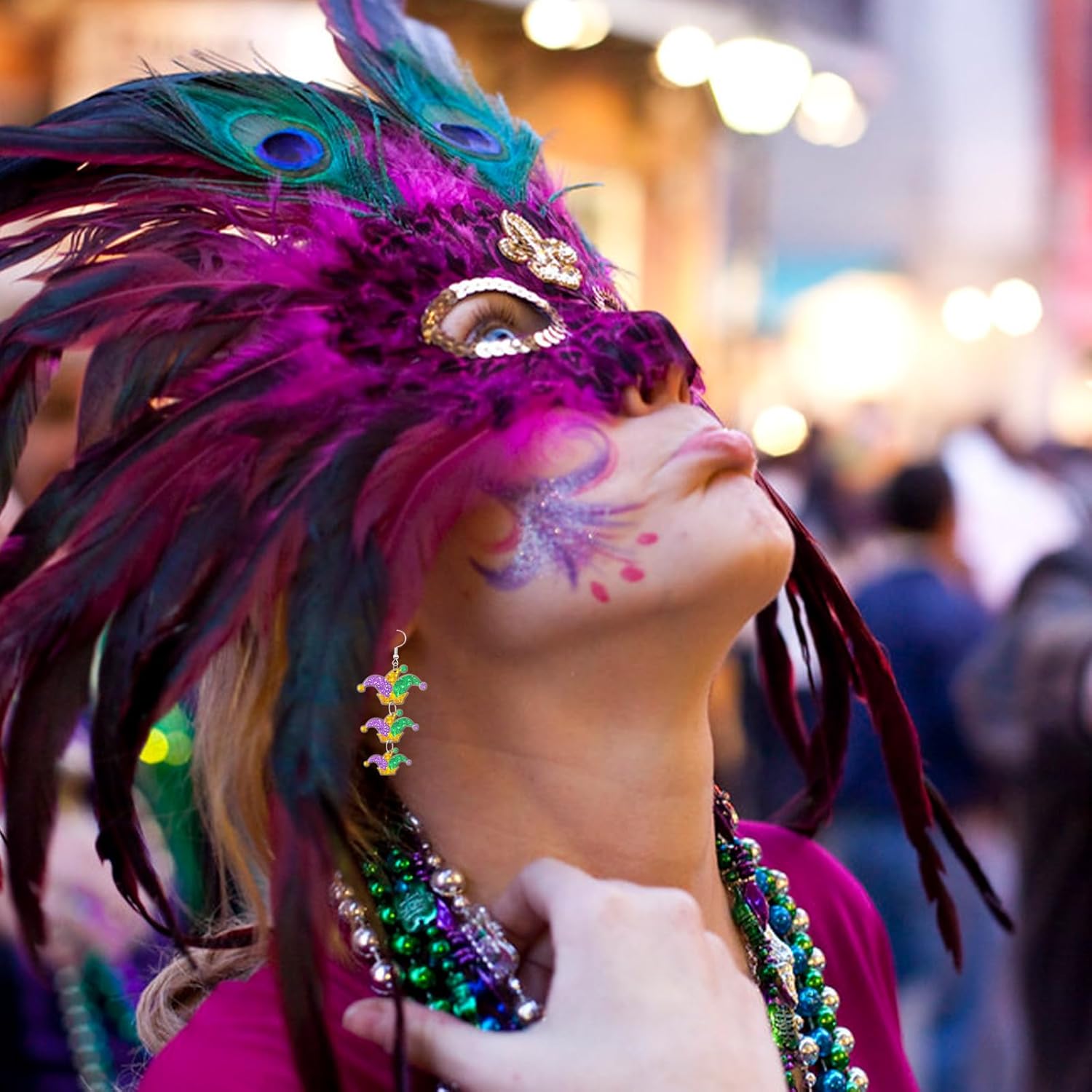 Mardi Gras Earrings for Women Mask Lobster Crown Earrings Mardi Gras Accessories - Image 3