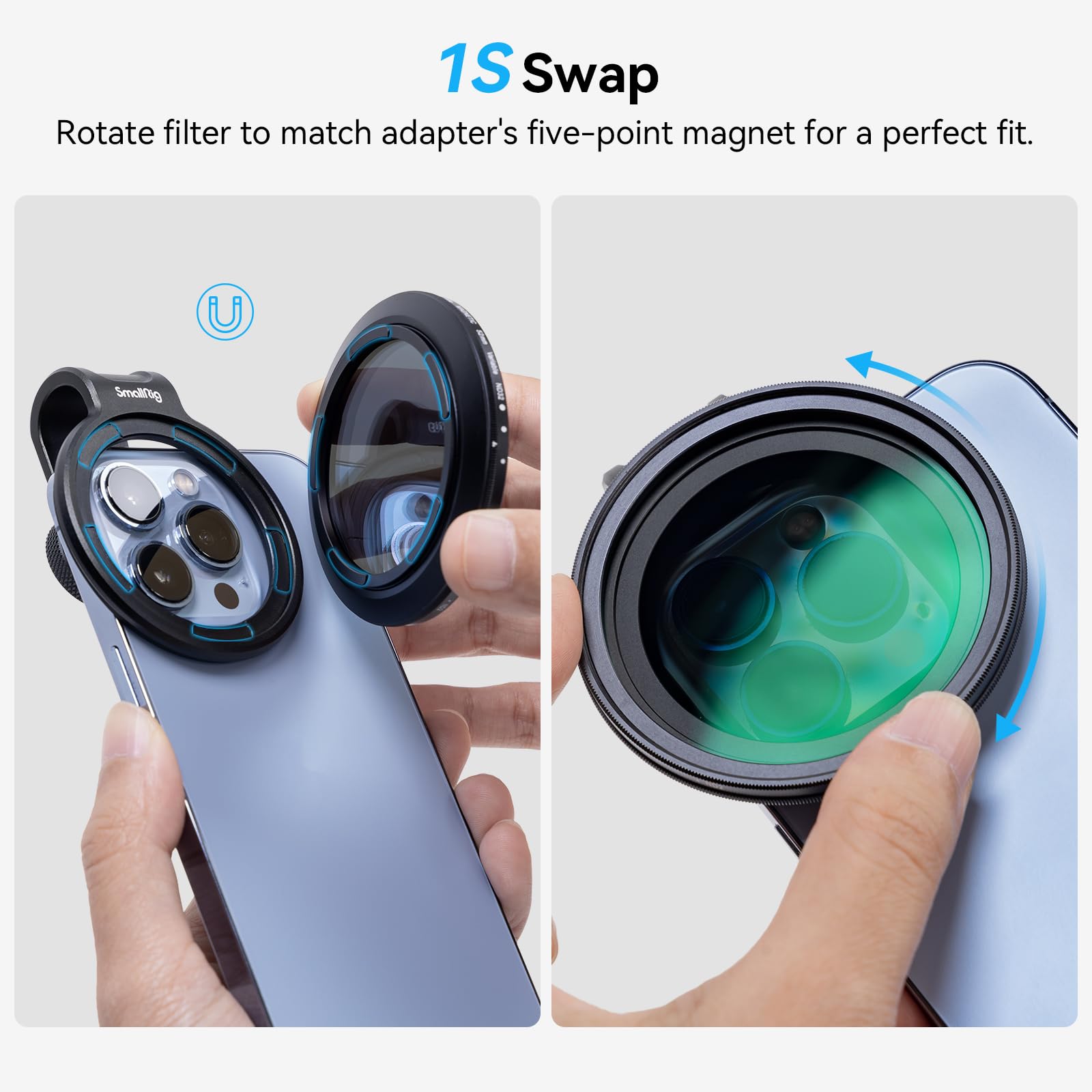 SMALLRIG Filtro ND Variabile Magnetico 52mm ND2-ND32 (1-5 Stop) – Vetro Ottico HD, Anti-graffio E Idrorepellente – Telaio In Alluminio CNC – No Cross X