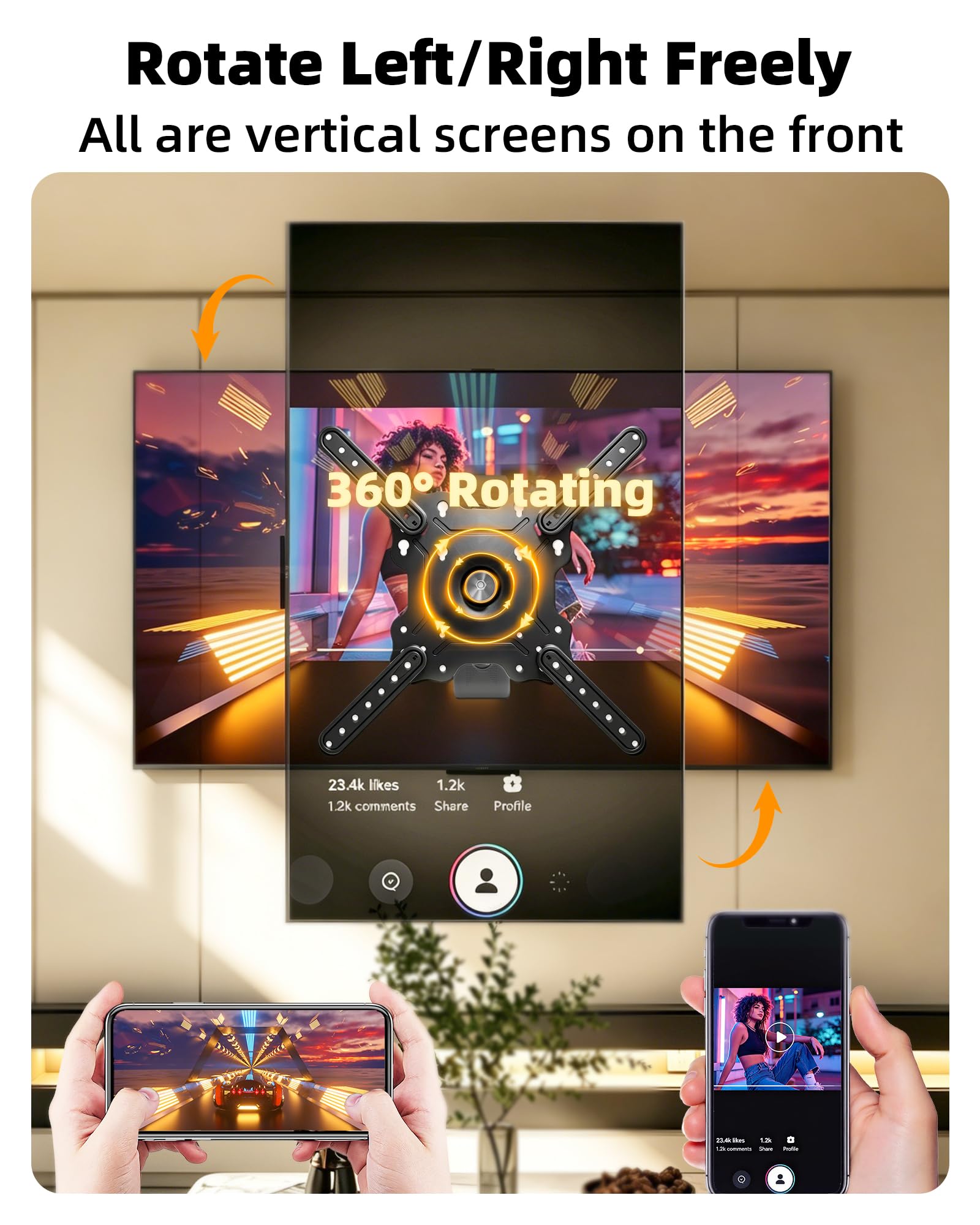 TV Wandhalterung Schwenkbar Fernseher 32-50 Zoll, 360° Verstellbare Halterung Schwenk Neigbare für TV Bildschirme & Monitore bis zu 19,8kg, MAX VESA 400x400mm DY3255XZ
