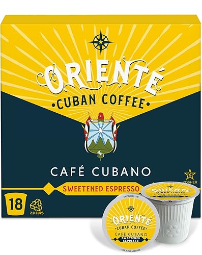 Oriente Cápsulas de café cubano tostado oscuro, 18 unidades Cafe Cubano Espresso endulzado Café tostado oscuro 100% arábica Cápsulas reciclables