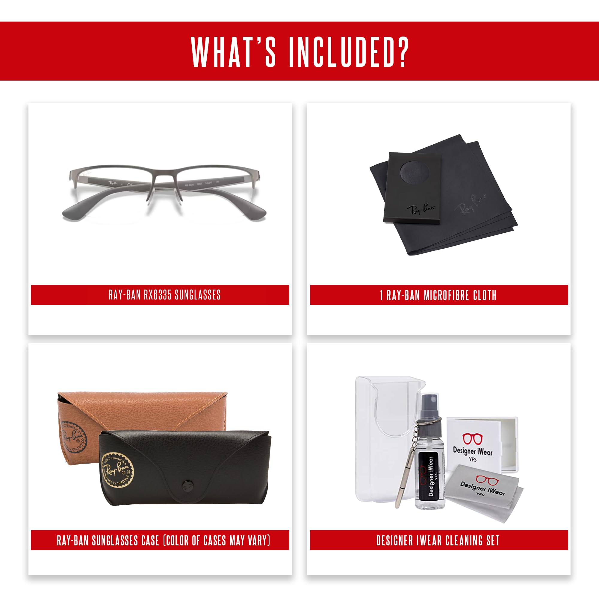 Ray-Ban RX6335 2855 54MM Matte Gunmetal Rectangular Eyeglasses for Men for Women + BUNDLE With Designer iWear Eyewear Kit