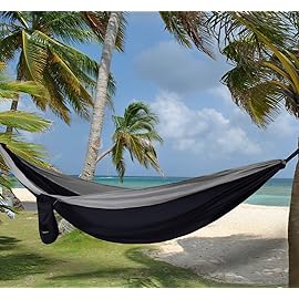Gold Armour Camping Hammock - Portable Hammock Single Hammock Camping Accessories Gear for Outdoor Indoor Adult Kids, USA Based Brand (Black & Grey)