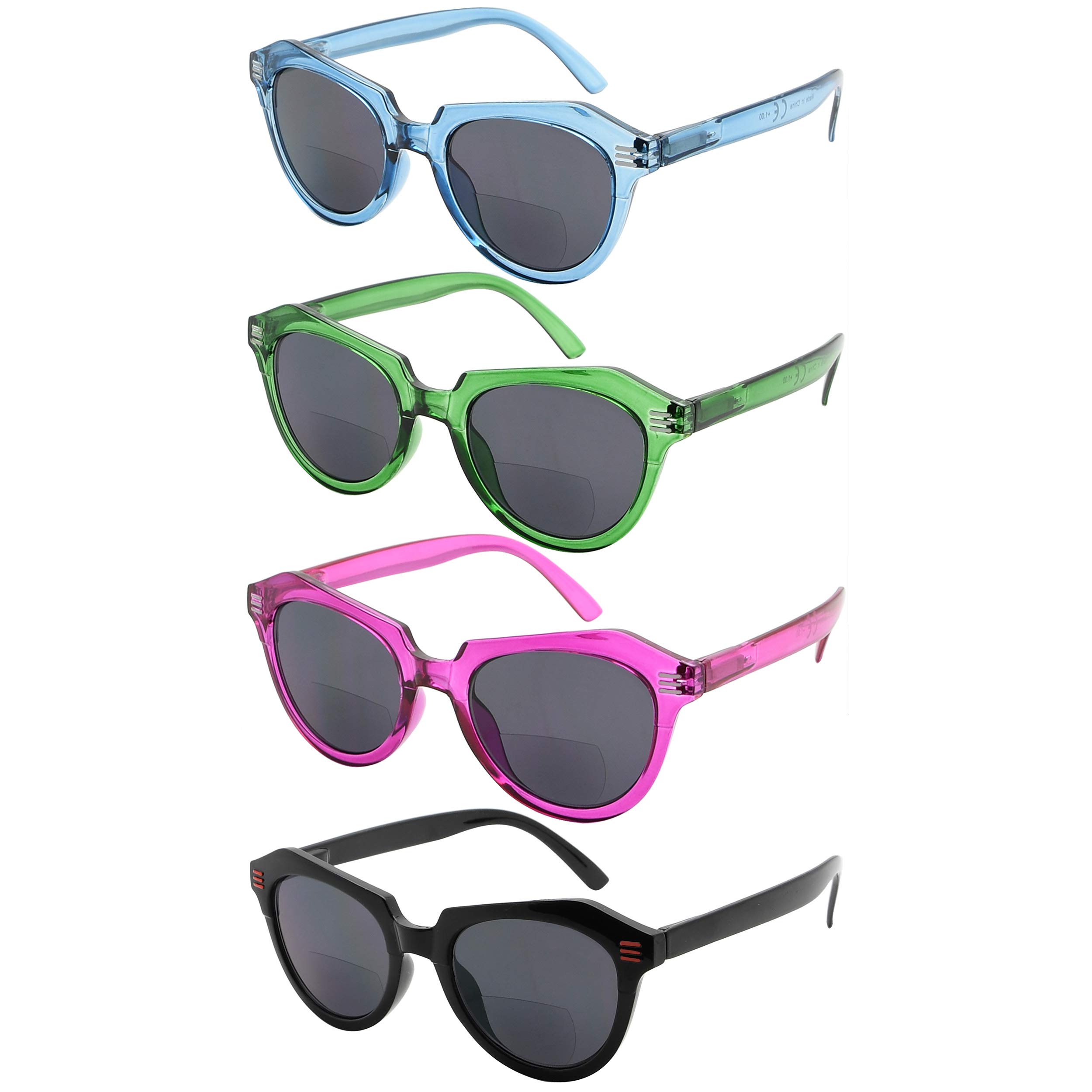 Eyekeeper Bifocal Sunglasses Women 4-Pack Ladies Bifocal Reading Sunglasses Cat-Eye Style +1.00