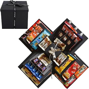 5-Layer Creative Explosion Gift Box with Ribbon, DIY Surprise Box for Birthdays, Anniversaries, Valentine's Day, Unique Handmade Gift Black